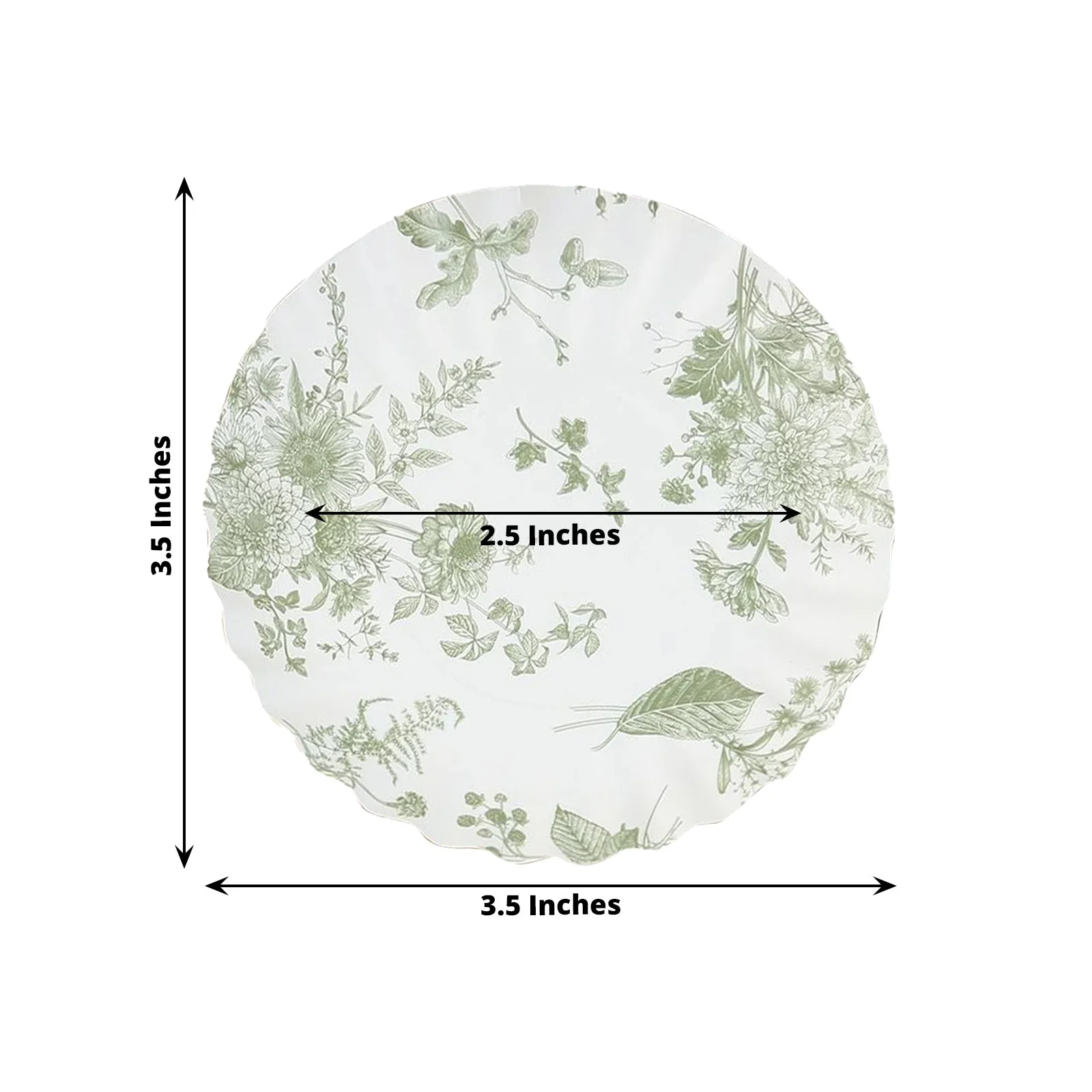 100-Pack Paper Round Plates 3.5" White with Sage Green French Toile Design & Scalloped Rim - 250GSM Disposable Mini Dessert Party Plates - Image 3
