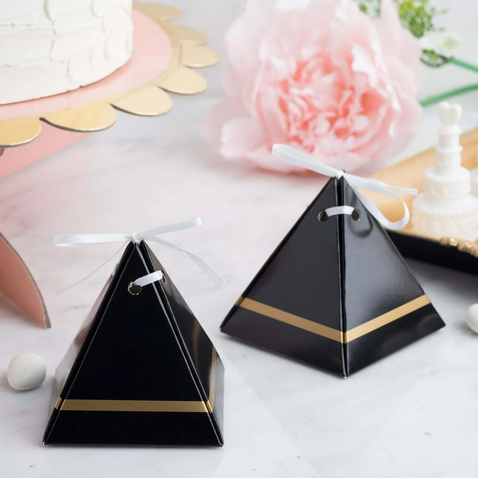 100 Pack Personalized Pyramid Shaped Monogram Wedding Favor Gift Boxes With Satin Ribbon Tie - Image 4