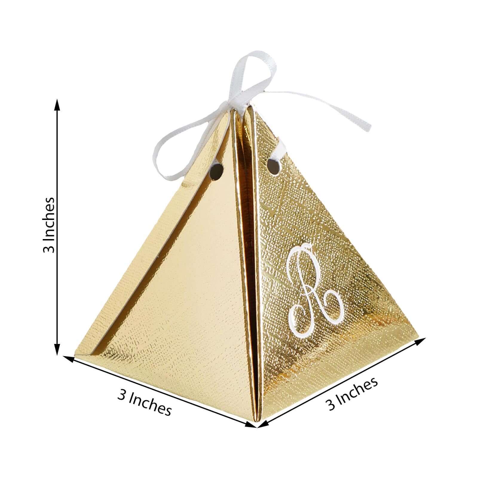 100 Pack Personalized Pyramid Shaped Monogram Wedding Favor Gift Boxes With Satin Ribbon Tie - Image 5