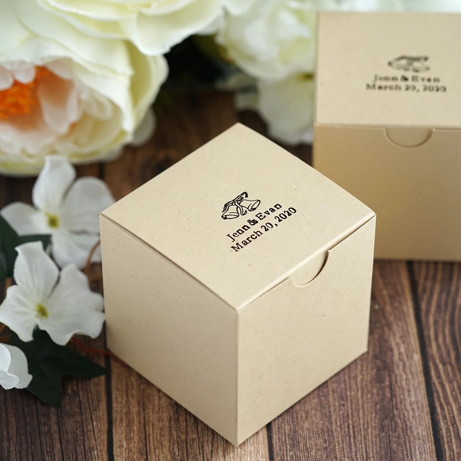 100 Pack Personalized Wedding Favor Gift Boxes, Natural Mini Cupcake Boxes 3"x3"x3" - Image 2