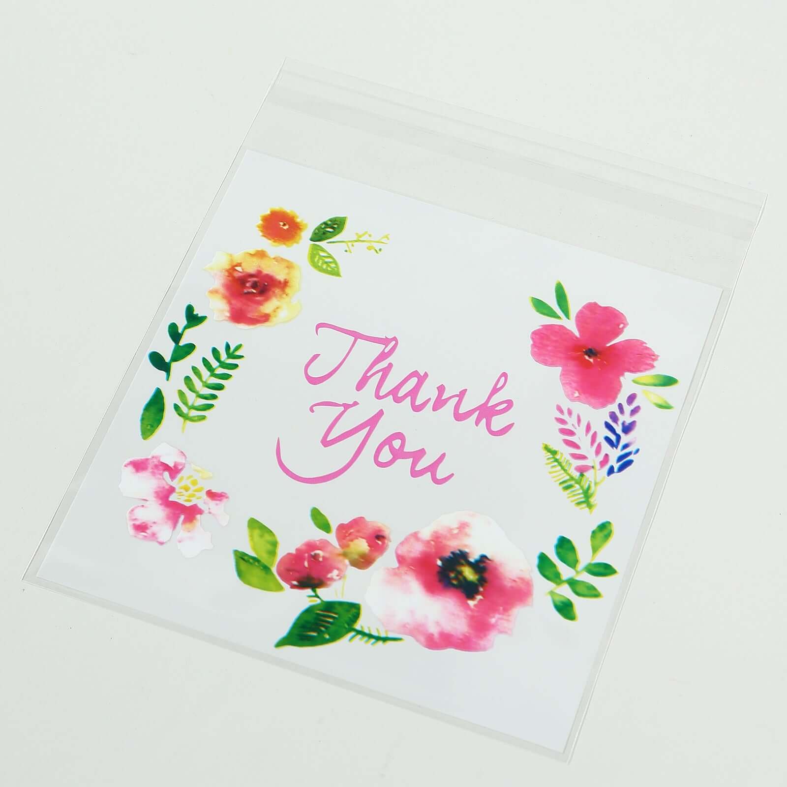 100-Pack PVC Cookie Candy Bags 6"x7" White/Clear With "Thank You" Floral Accents - Chic Self Sealing Transparent Goodie Bags for Confections Baked Treats Party Favors - Image 12