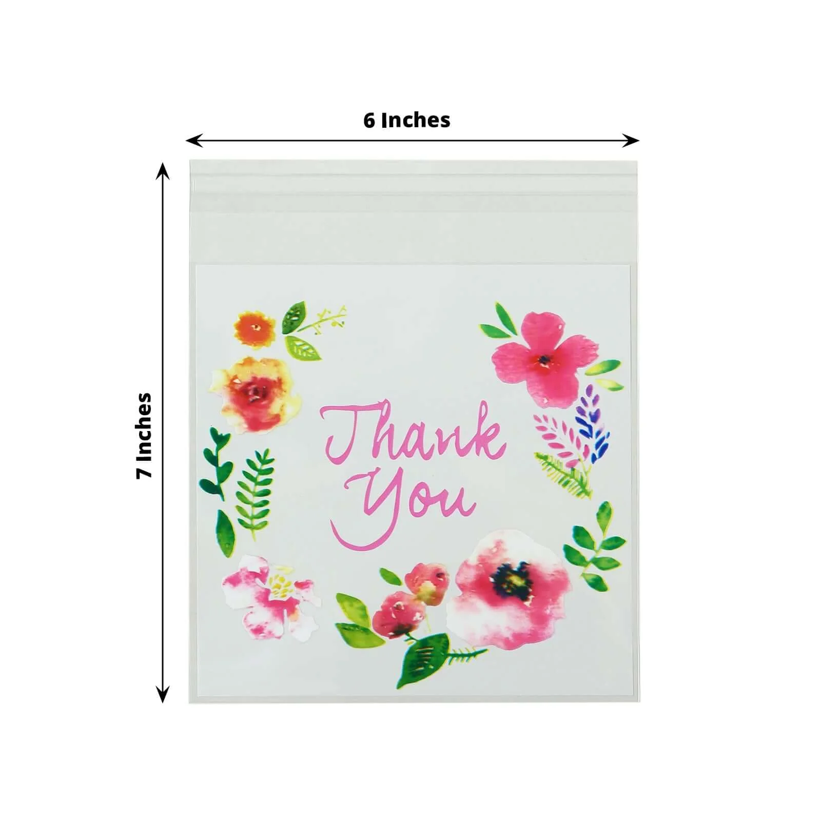 100-Pack PVC Cookie Candy Bags 6"x7" White/Clear With "Thank You" Floral Accents - Chic Self Sealing Transparent Goodie Bags for Confections Baked Treats Party Favors - Image 3