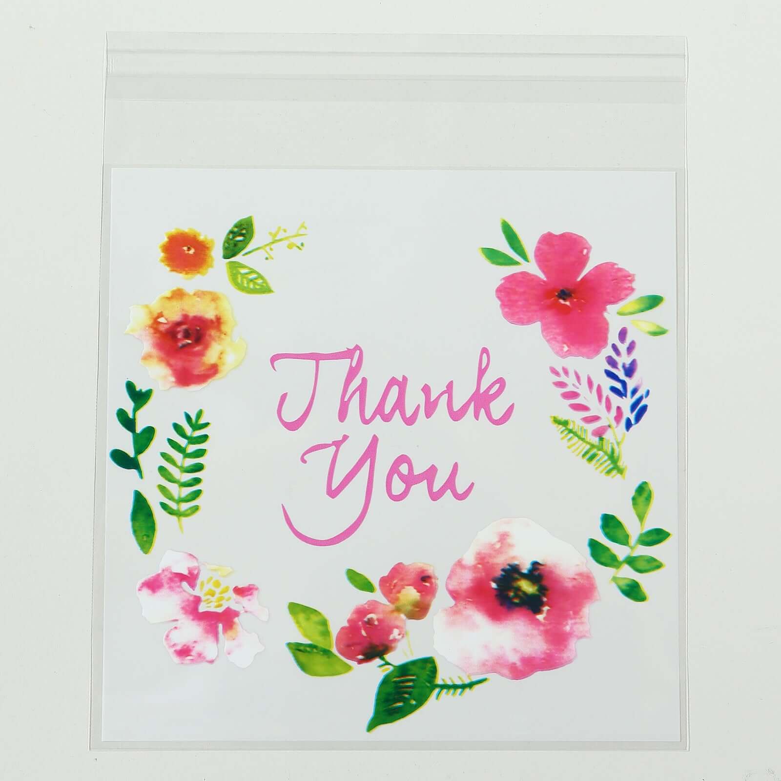 100-Pack PVC Cookie Candy Bags 6"x7" White/Clear With "Thank You" Floral Accents - Chic Self Sealing Transparent Goodie Bags for Confections Baked Treats Party Favors - Image 7
