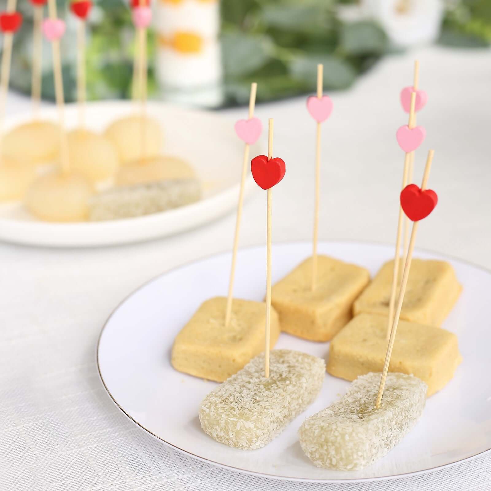 100-Pack Red/Pink Bamboo Skewers 5", Heart Design Biodegradable Cocktail Sticks - Eco Friendly Fruit Appetizer Party Picks - Image 2