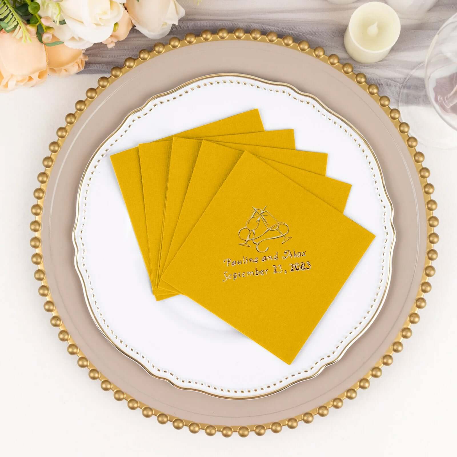 100-Pack Soft Airlaid Paper Beverage Napkins Personalized Large Emblem - Highly Absorbent Custom Napkins - Image 12