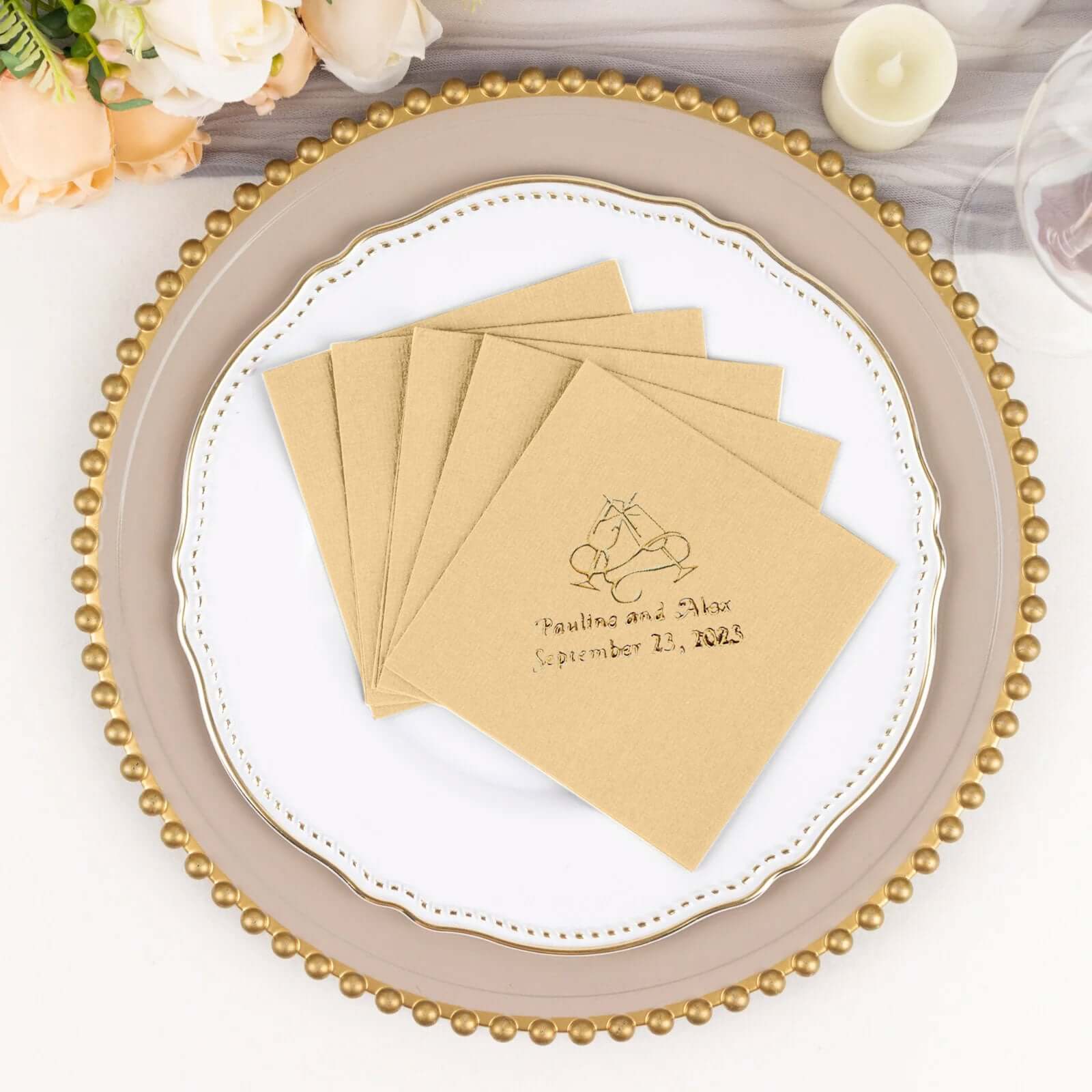 100-Pack Soft Airlaid Paper Beverage Napkins Personalized Large Emblem - Highly Absorbent Custom Napkins - Image 18