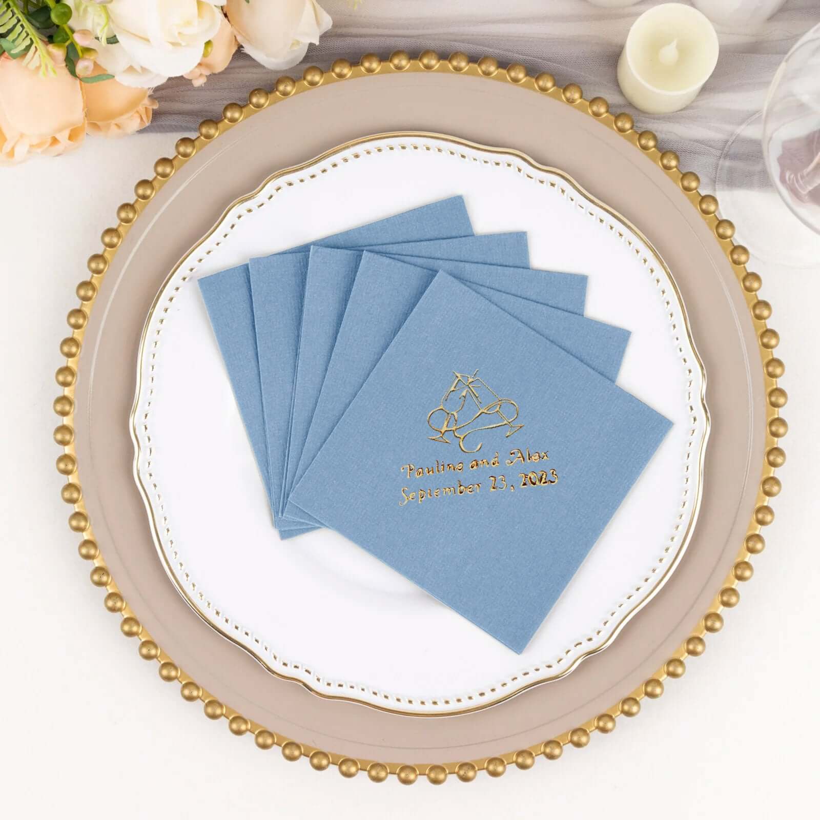 100-Pack Soft Airlaid Paper Beverage Napkins Personalized Large Emblem - Highly Absorbent Custom Napkins - Image 2