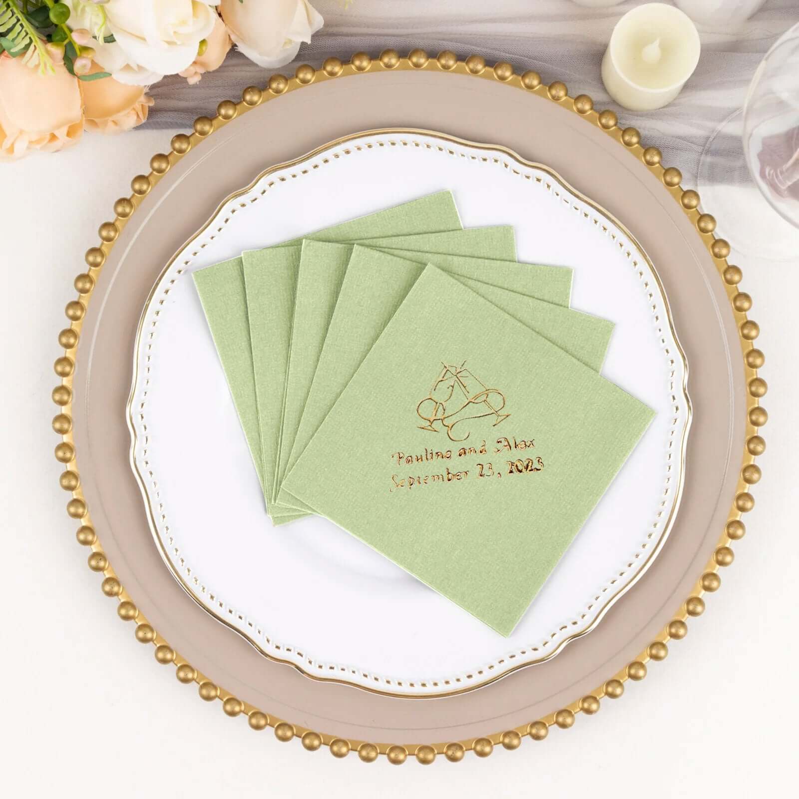 100-Pack Soft Airlaid Paper Beverage Napkins Personalized Large Emblem - Highly Absorbent Custom Napkins - Image 21