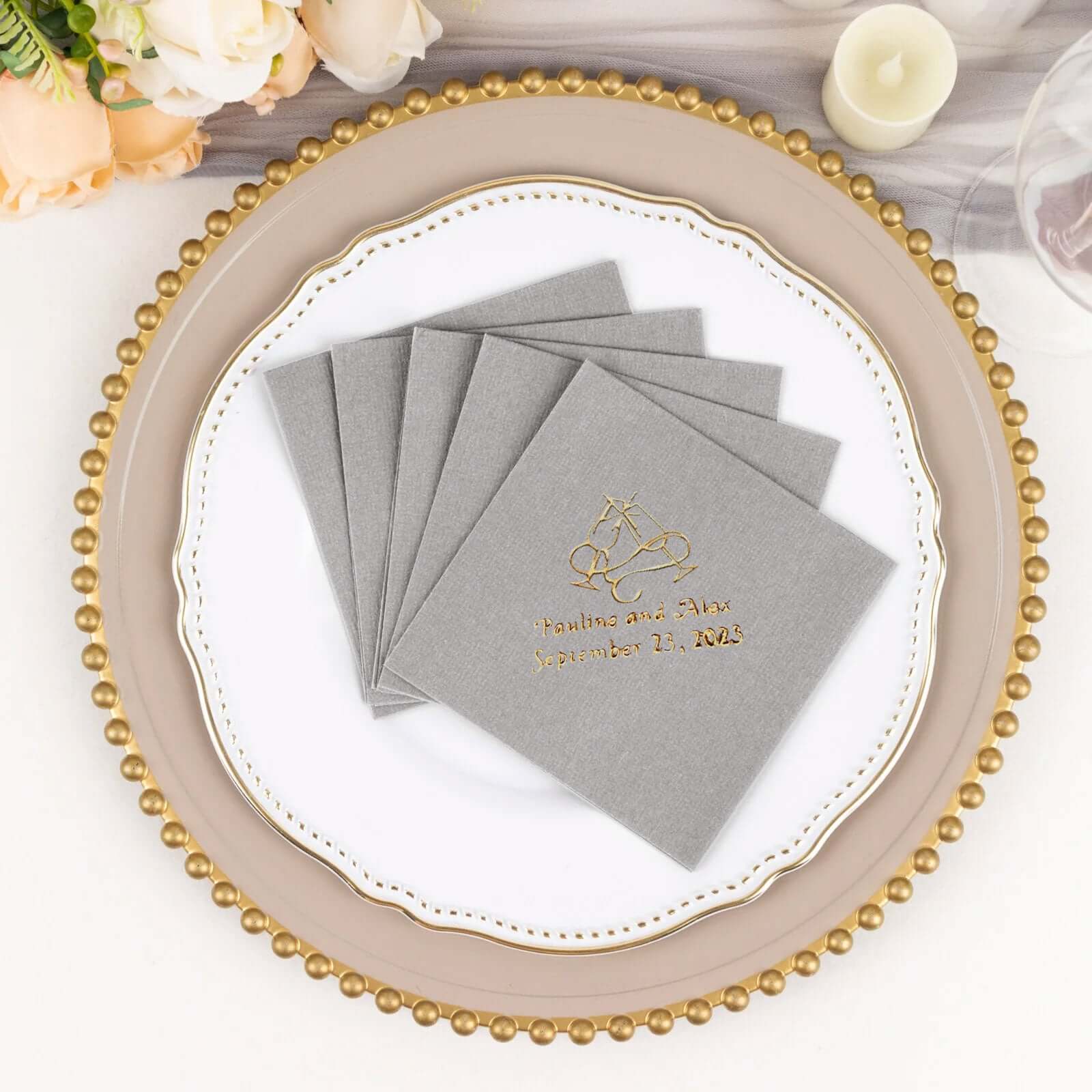 100-Pack Soft Airlaid Paper Beverage Napkins Personalized Large Emblem - Highly Absorbent Custom Napkins - Image 23
