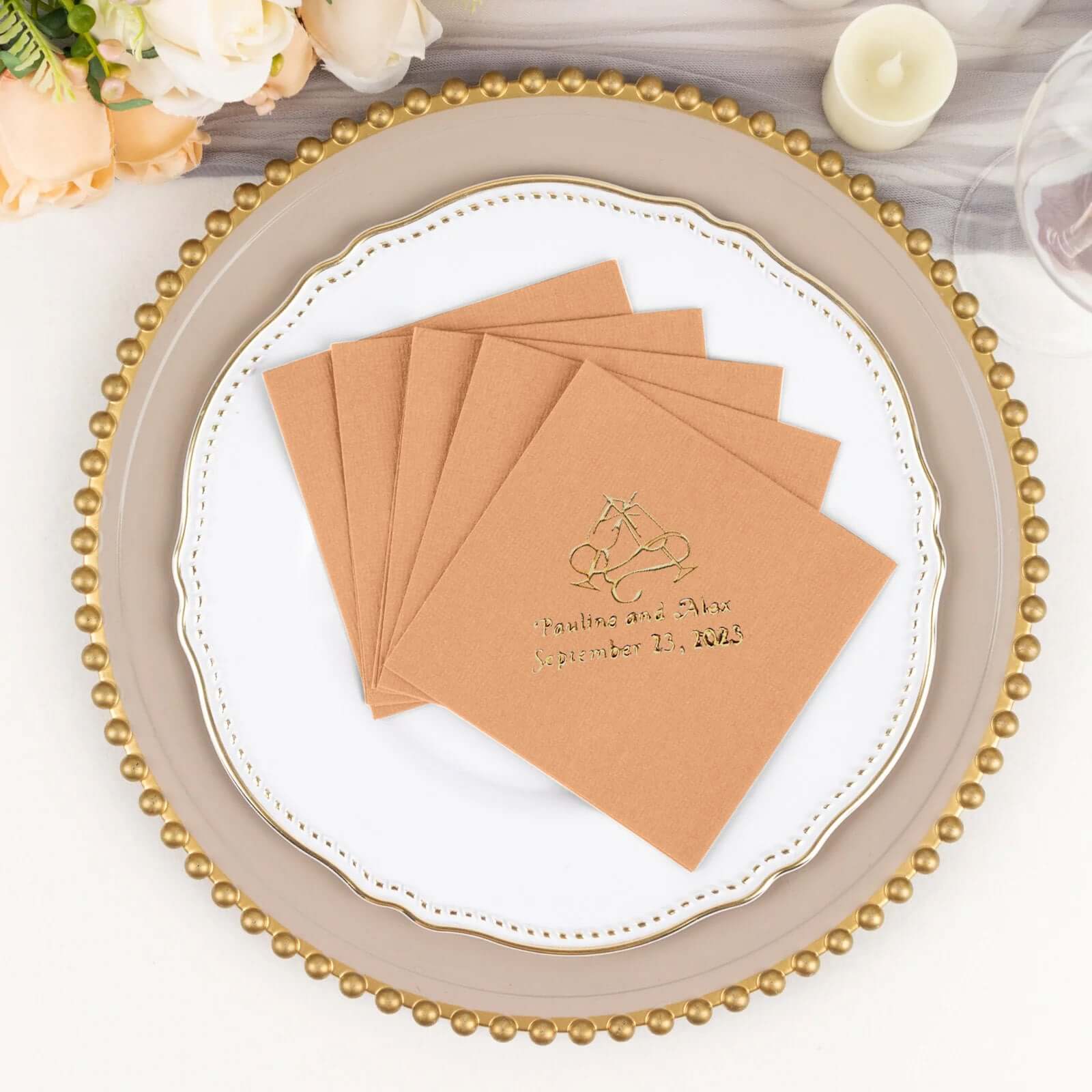 100-Pack Soft Airlaid Paper Beverage Napkins Personalized Large Emblem - Highly Absorbent Custom Napkins - Image 25