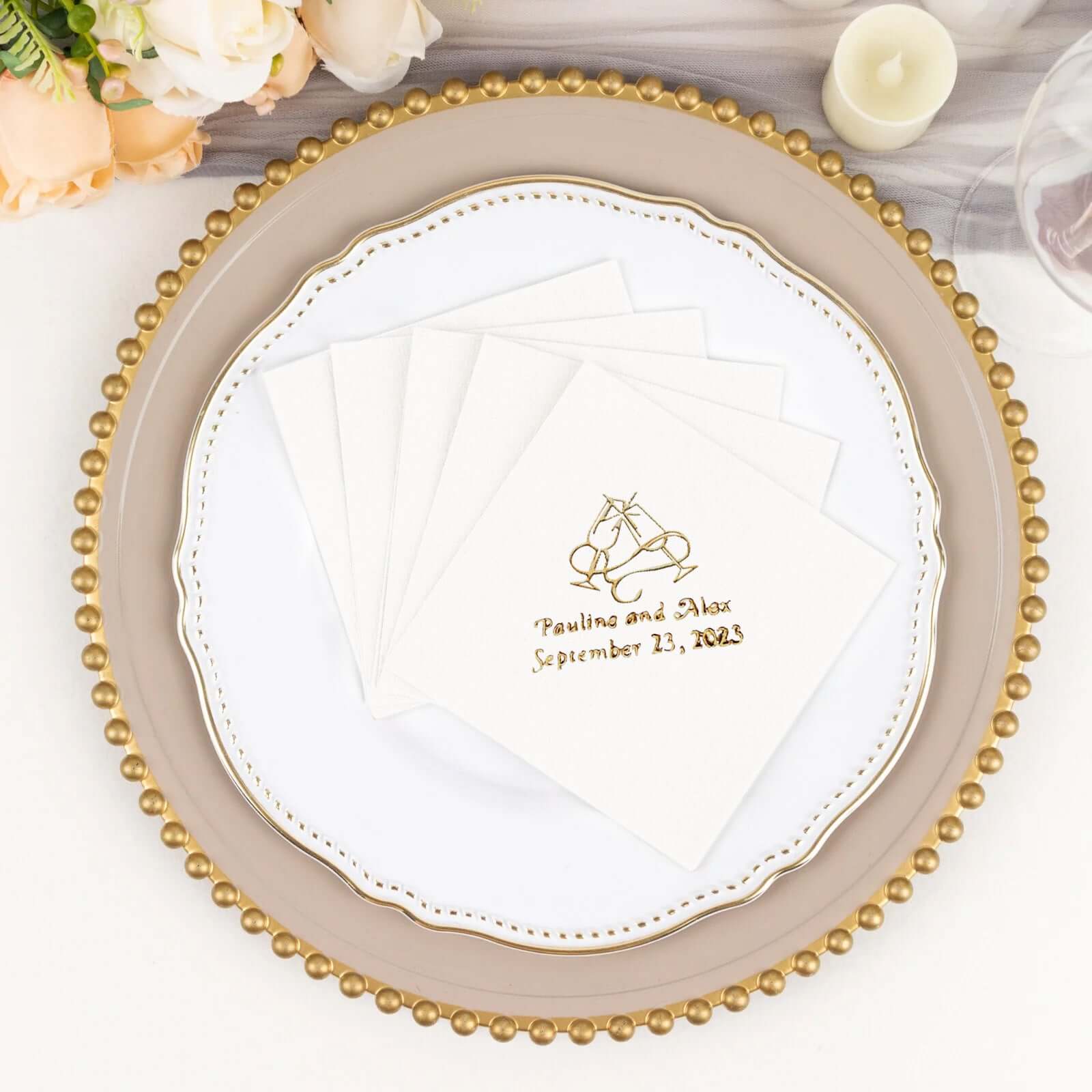 100-Pack Soft Airlaid Paper Beverage Napkins Personalized Large Emblem - Highly Absorbent Custom Napkins - Image 27