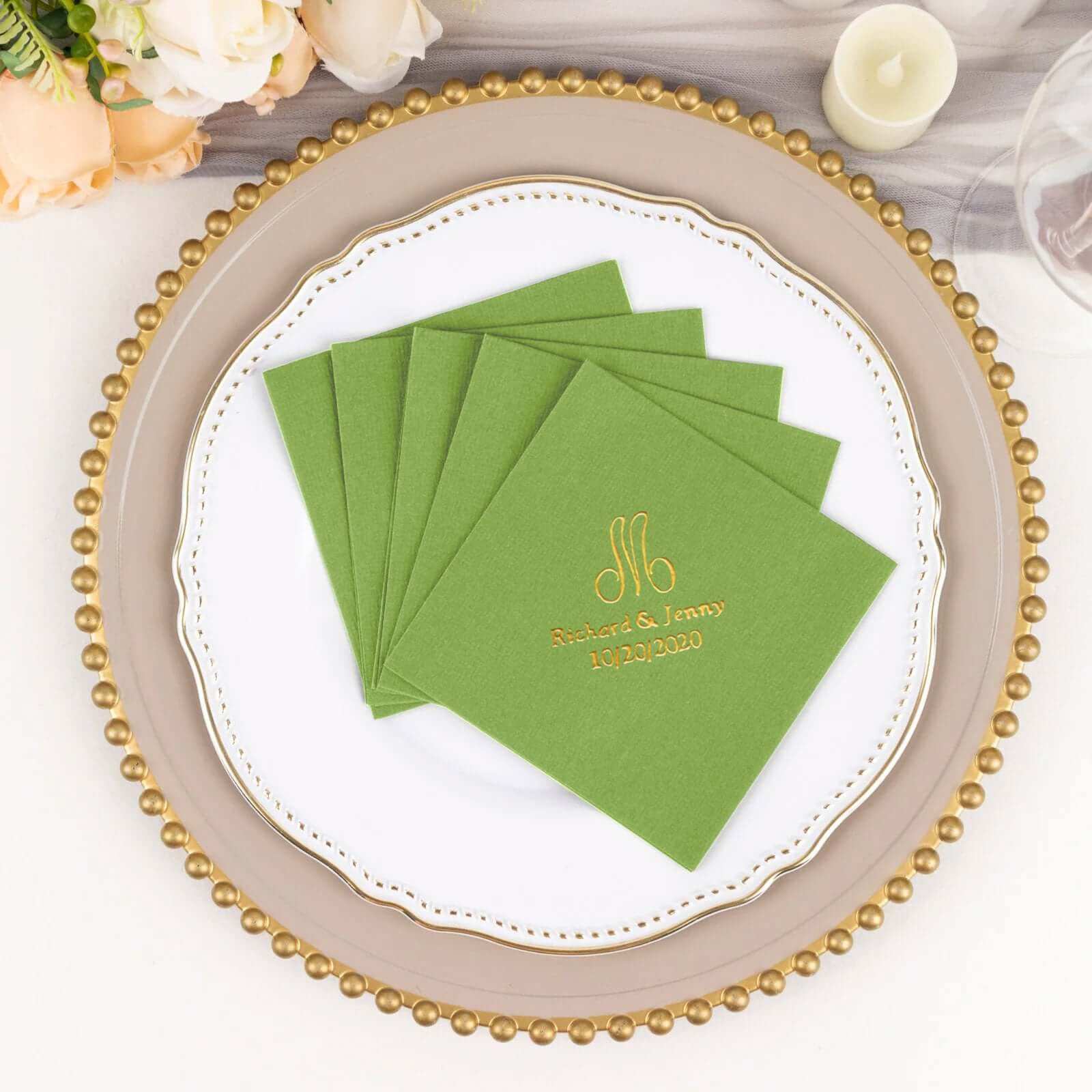 100-Pack Soft Airlaid Paper Beverage Napkins Personalized Monogram - Highly Absorbent Custom Initial Napkins - Image 15