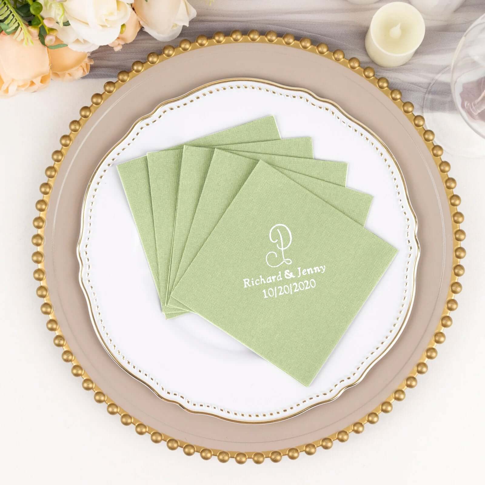 100-Pack Soft Airlaid Paper Beverage Napkins Personalized Monogram - Highly Absorbent Custom Initial Napkins - Image 22