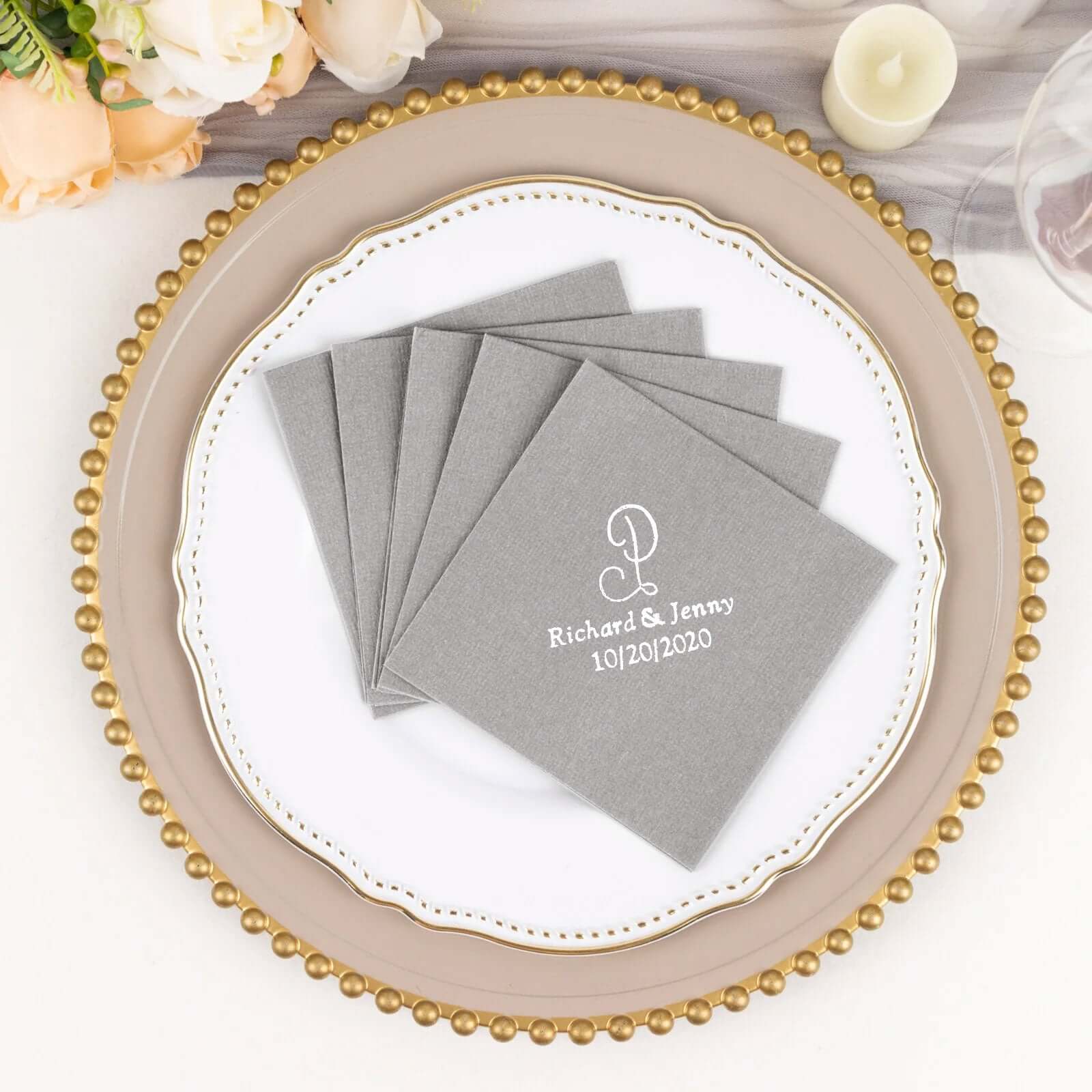 100-Pack Soft Airlaid Paper Beverage Napkins Personalized Monogram - Highly Absorbent Custom Initial Napkins - Image 24