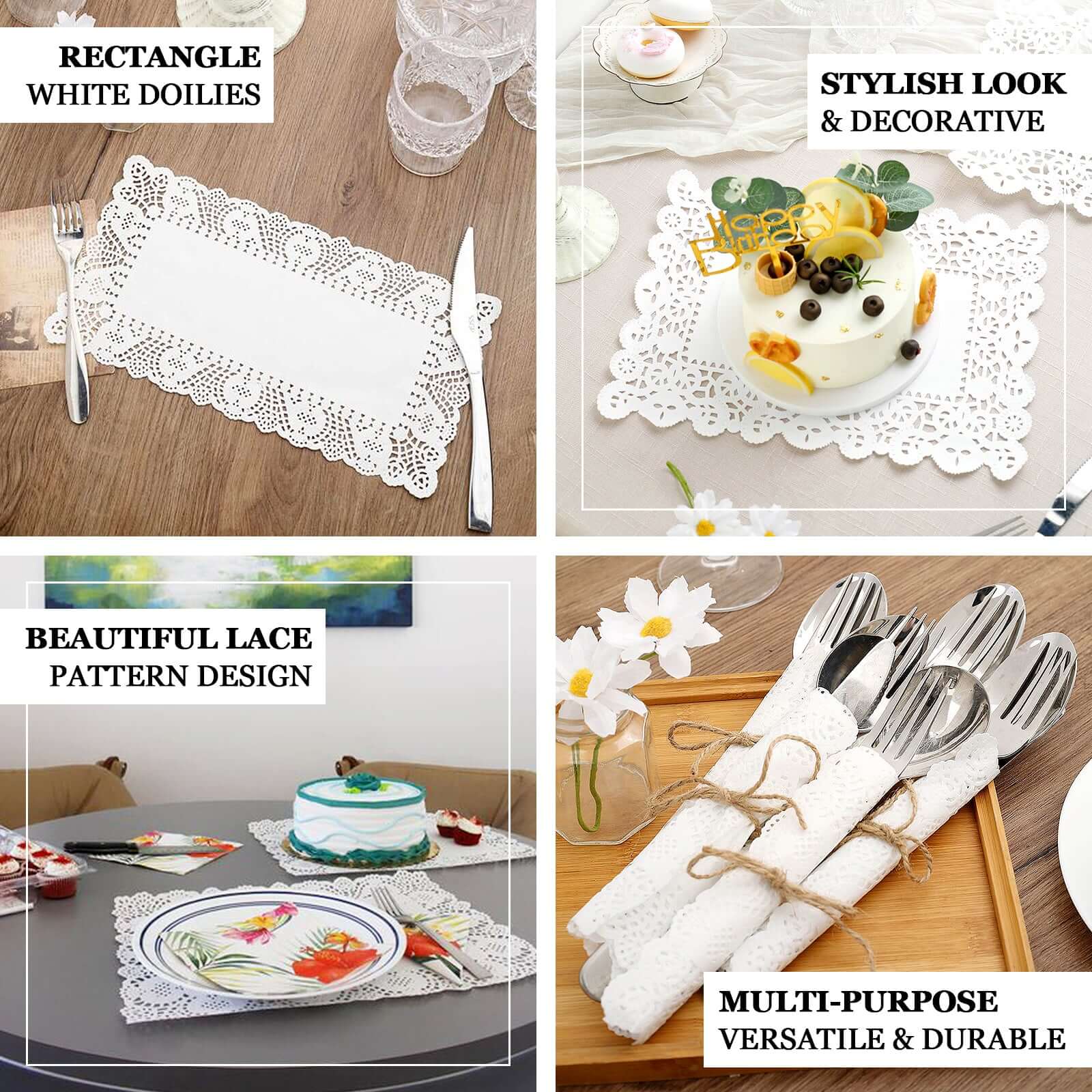 100 Pcs Paper Rectangle Placemats 14"x10" White - Food Grade Lace Paper Doilies for Desserts, Crafts & Table Decor - Image 4