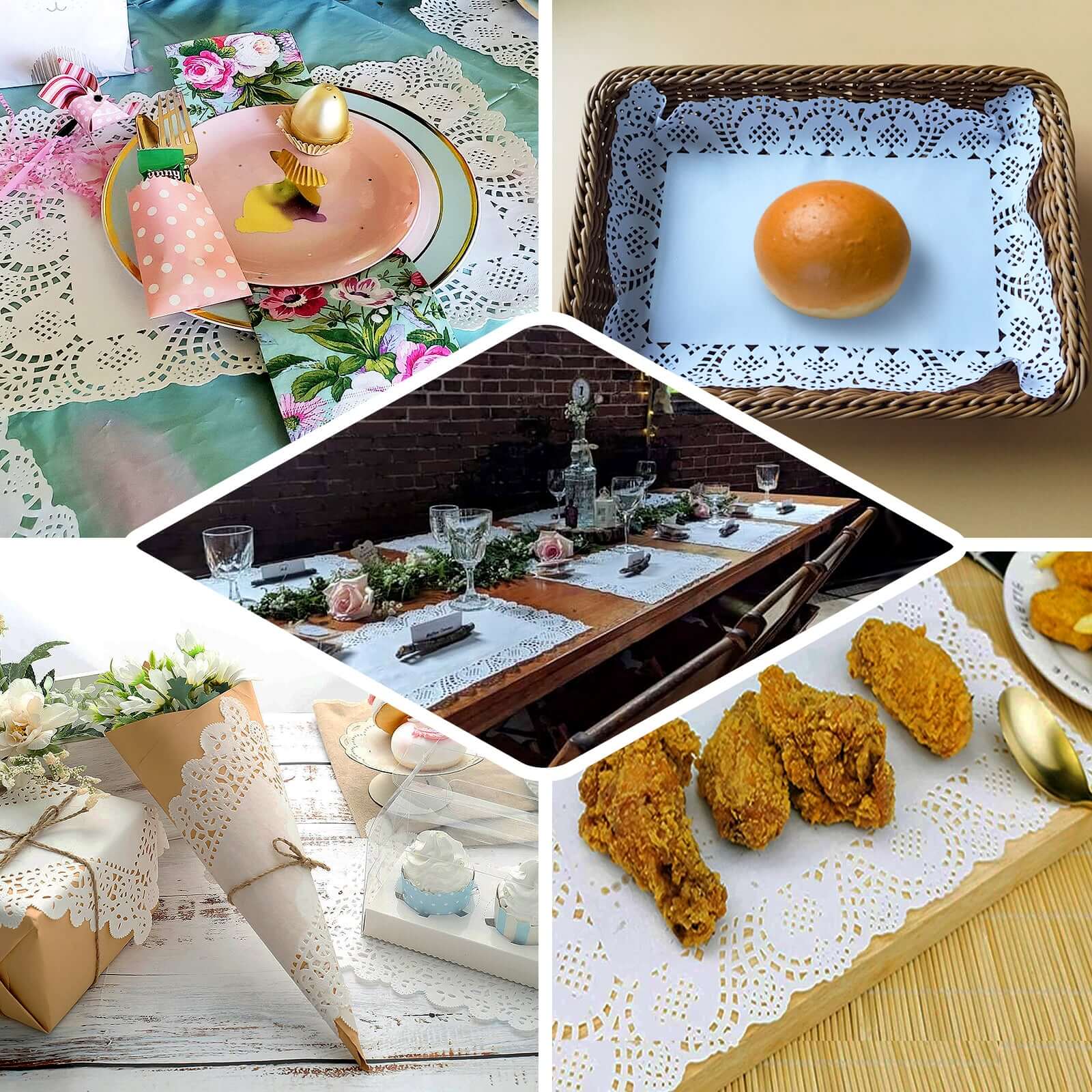 100 Pcs Paper Rectangle Placemats 14"x10" White - Food Grade Lace Paper Doilies for Desserts, Crafts & Table Decor - Image 5