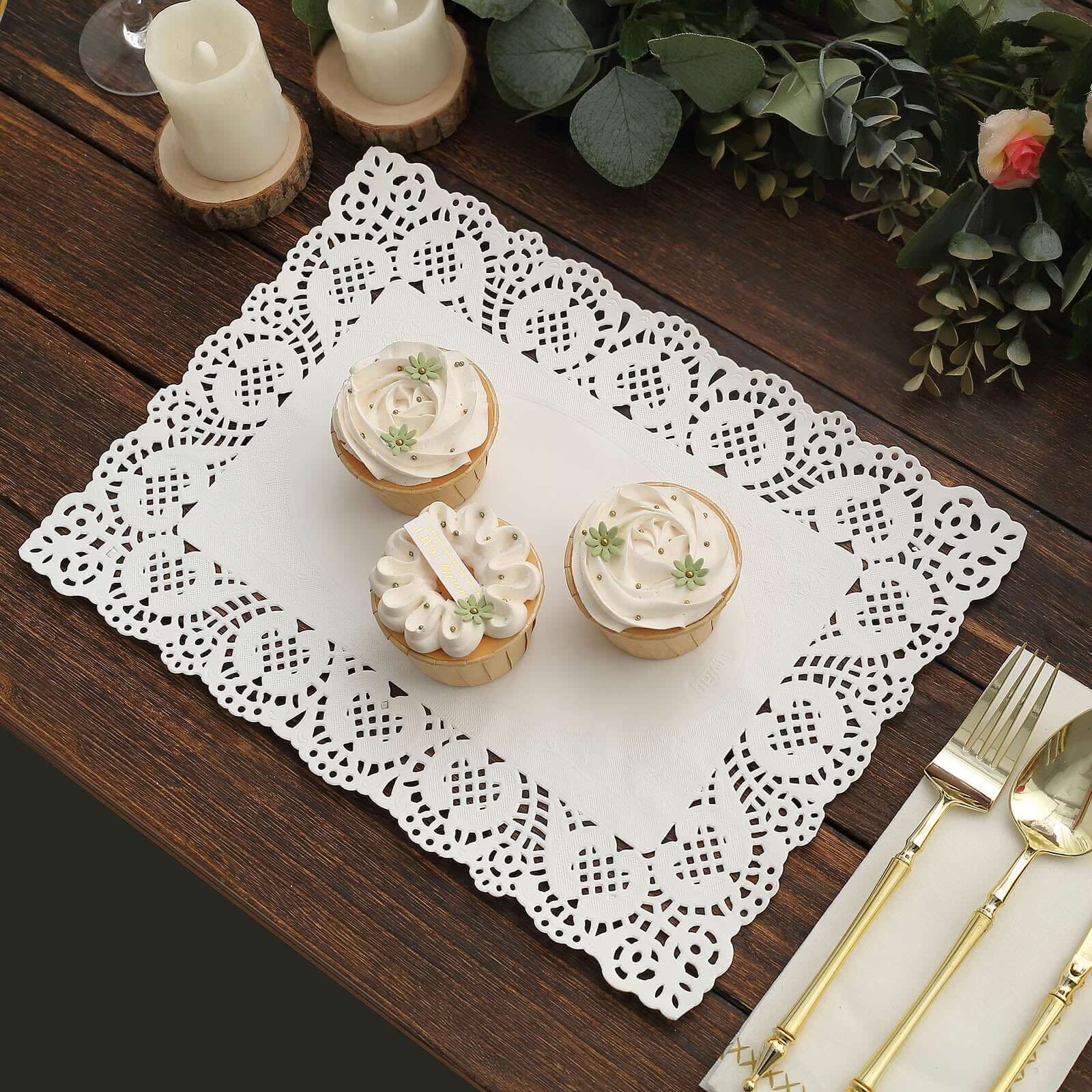 100 Pcs Paper Rectangle Placemats 14"x10" White - Food Grade Lace Paper Doilies for Desserts, Crafts & Table Decor - Image 6