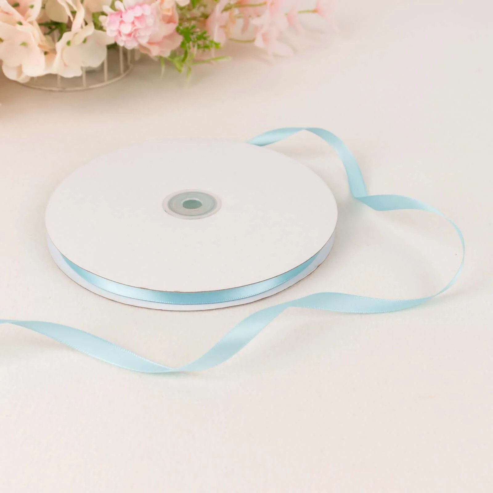 Light Blue Single Face Decorative Satin Ribbon 100 Yards 3/8" - Image 2