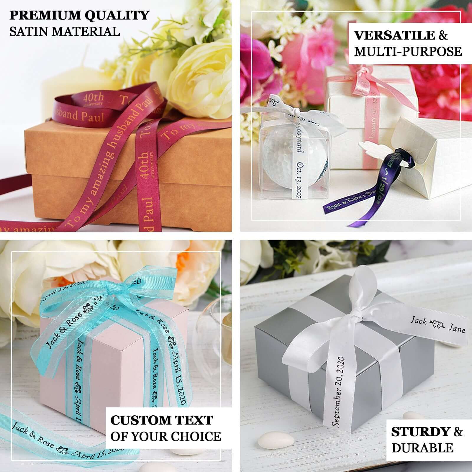 Personalized Continuous Satin Ribbon Roll For Wedding Party Favors 100 Yards 3/8" - Image 4