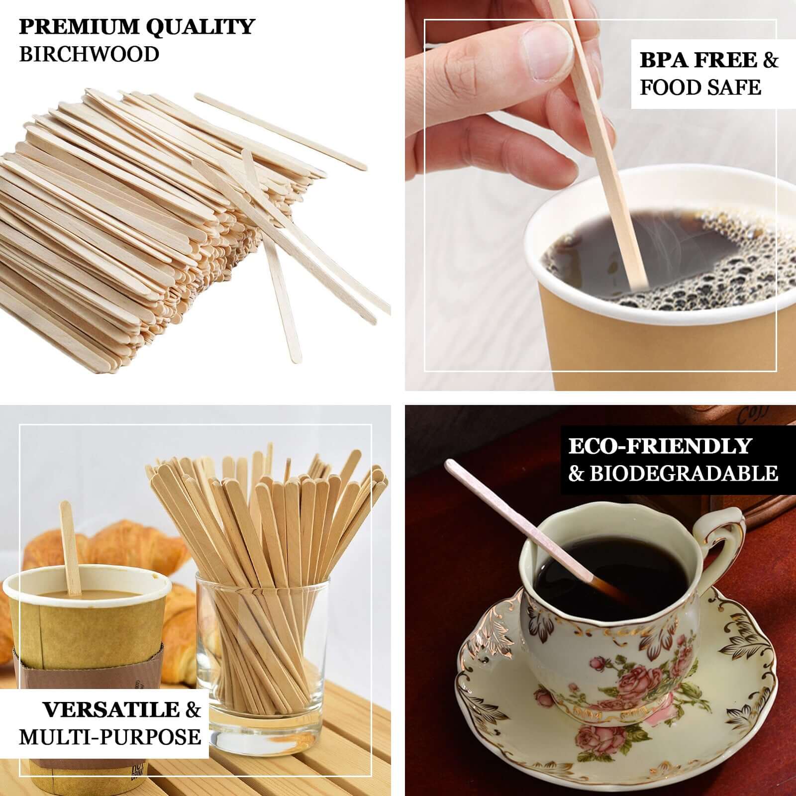 1000-Pack Birchwood Coffee Stirrers 4.5" Natural - Eco-Friendly Wooden Stir Sticks for Hot & Cold Drinks - Image 4