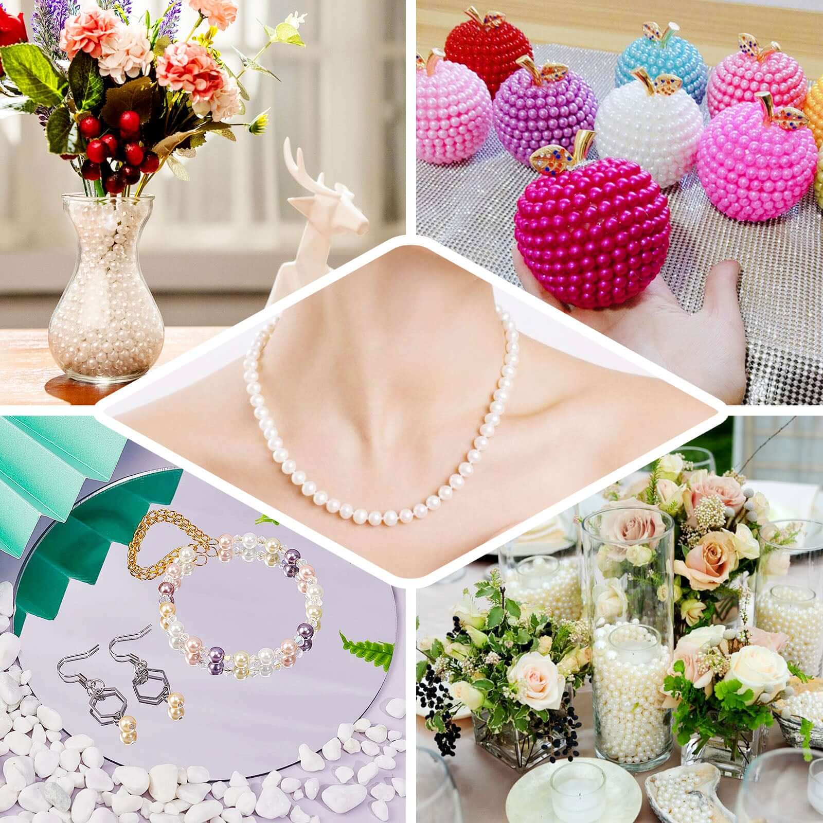 1000-Pack Faux Pearl Craft Beads 10mm Glossy White with Holes - Polished Beads for Vase Filler DIY Jewelry Craft Projects & Party Decor - Image 5