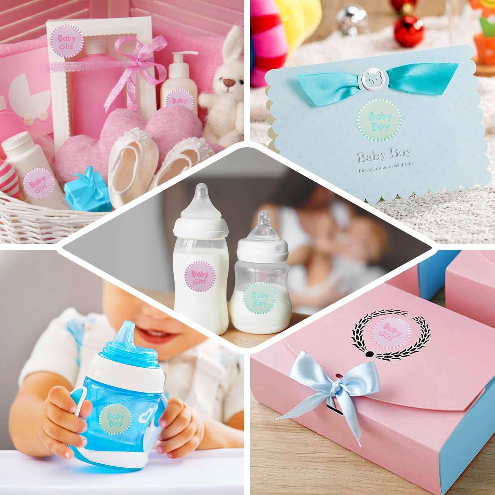 100pcs Round Pink Baby Girl Baby Shower Favor Envelope Stickers 1" - Image 5