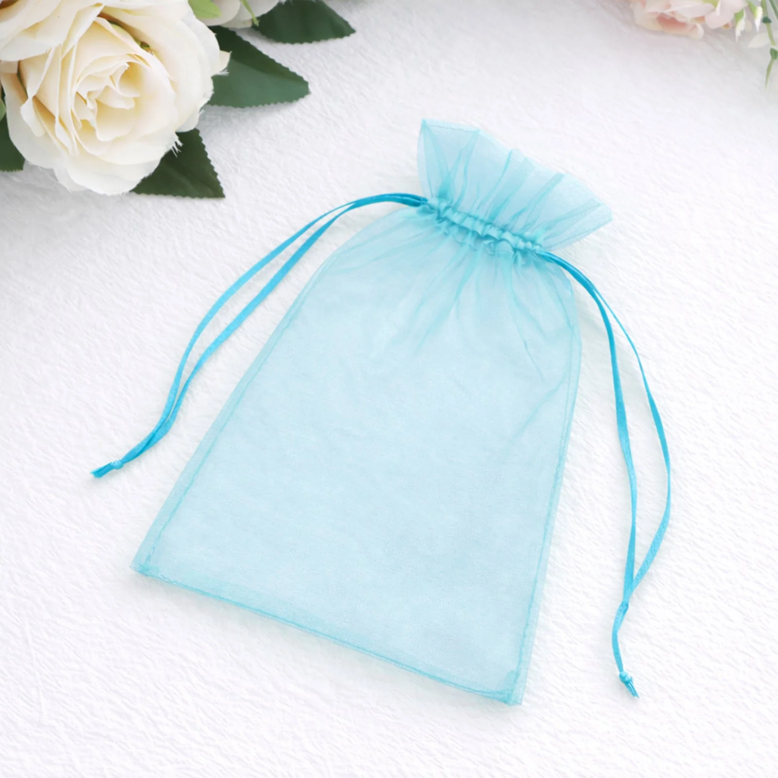 100 Pack Turquoise Organza Drawstring Gift Bags, 5" x 7" – Wedding Party Favor Bags - Image 9