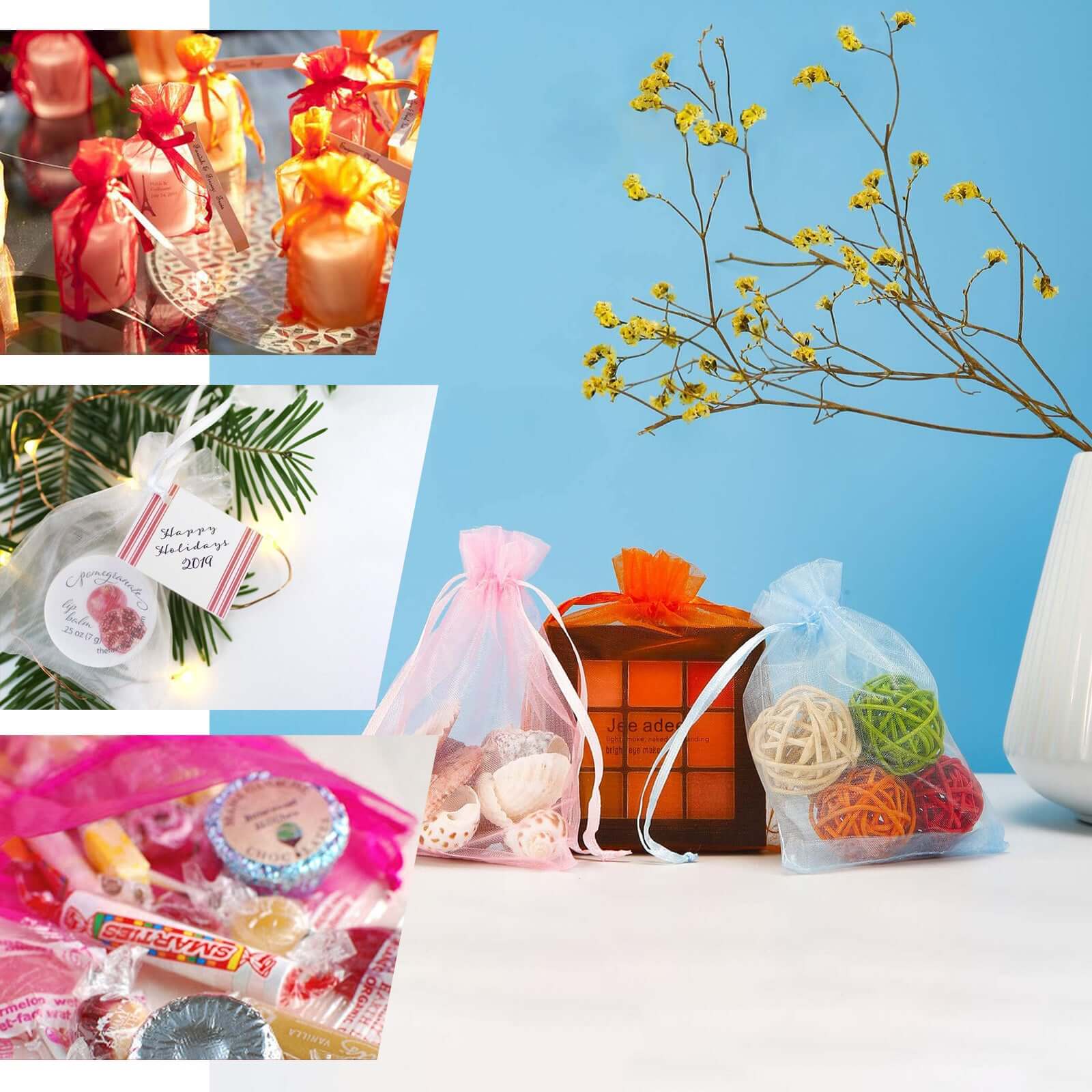 100 Pack Chocolate Organza Drawstring Favor Bags 3" x 4" – Wedding Party Gift Bags - Image 4