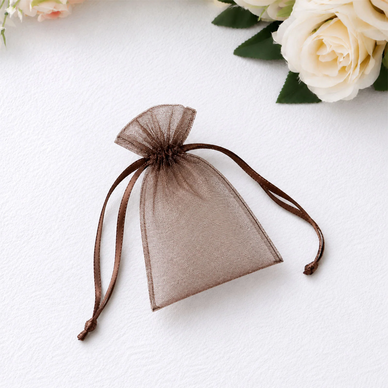 100 Pack Chocolate Organza Drawstring Favor Bags 3" x 4" – Wedding Party Gift Bags - Image 6