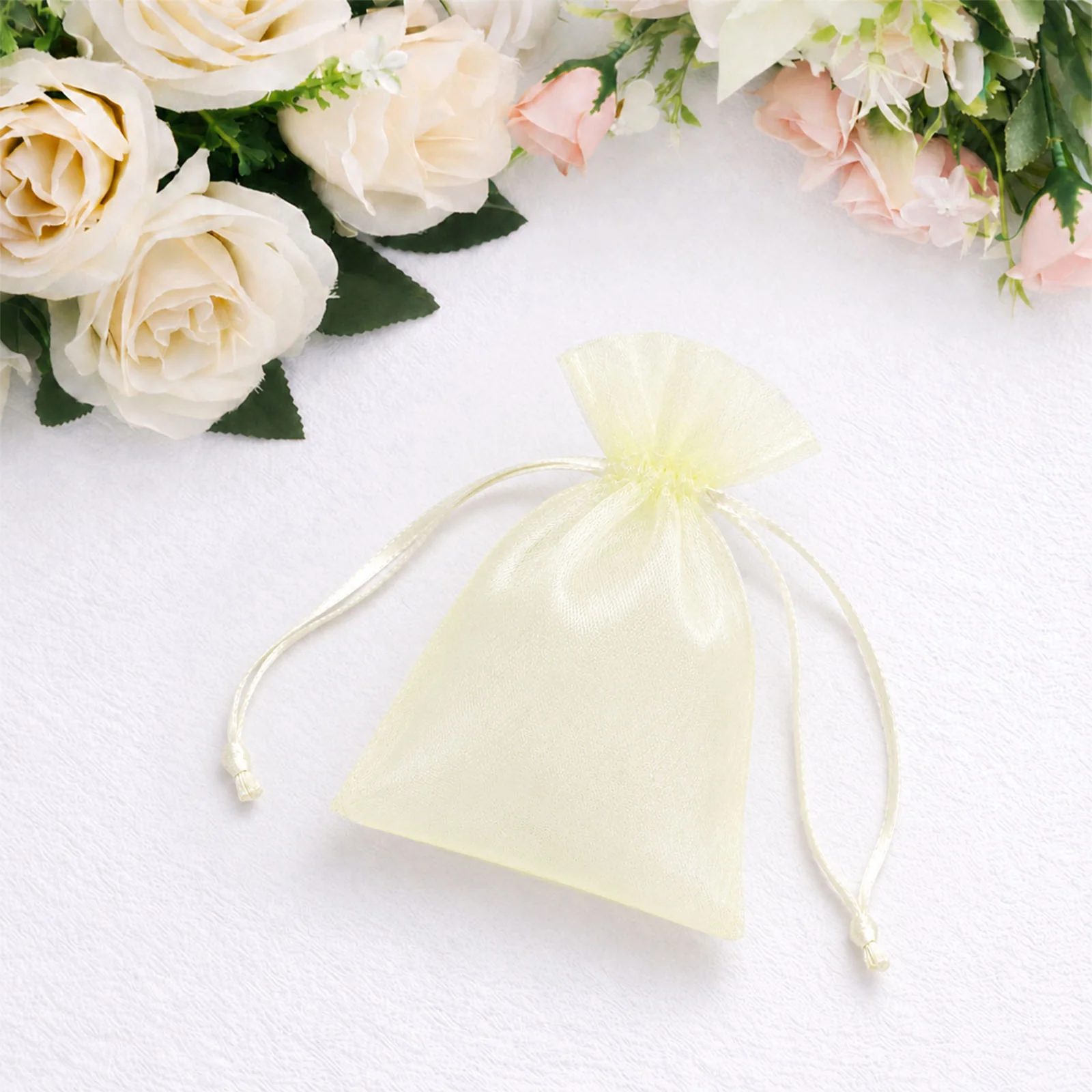 100 Pack Yellow Organza Drawstring Favor Bags 3" x 4" – Wedding Party Gift Bags