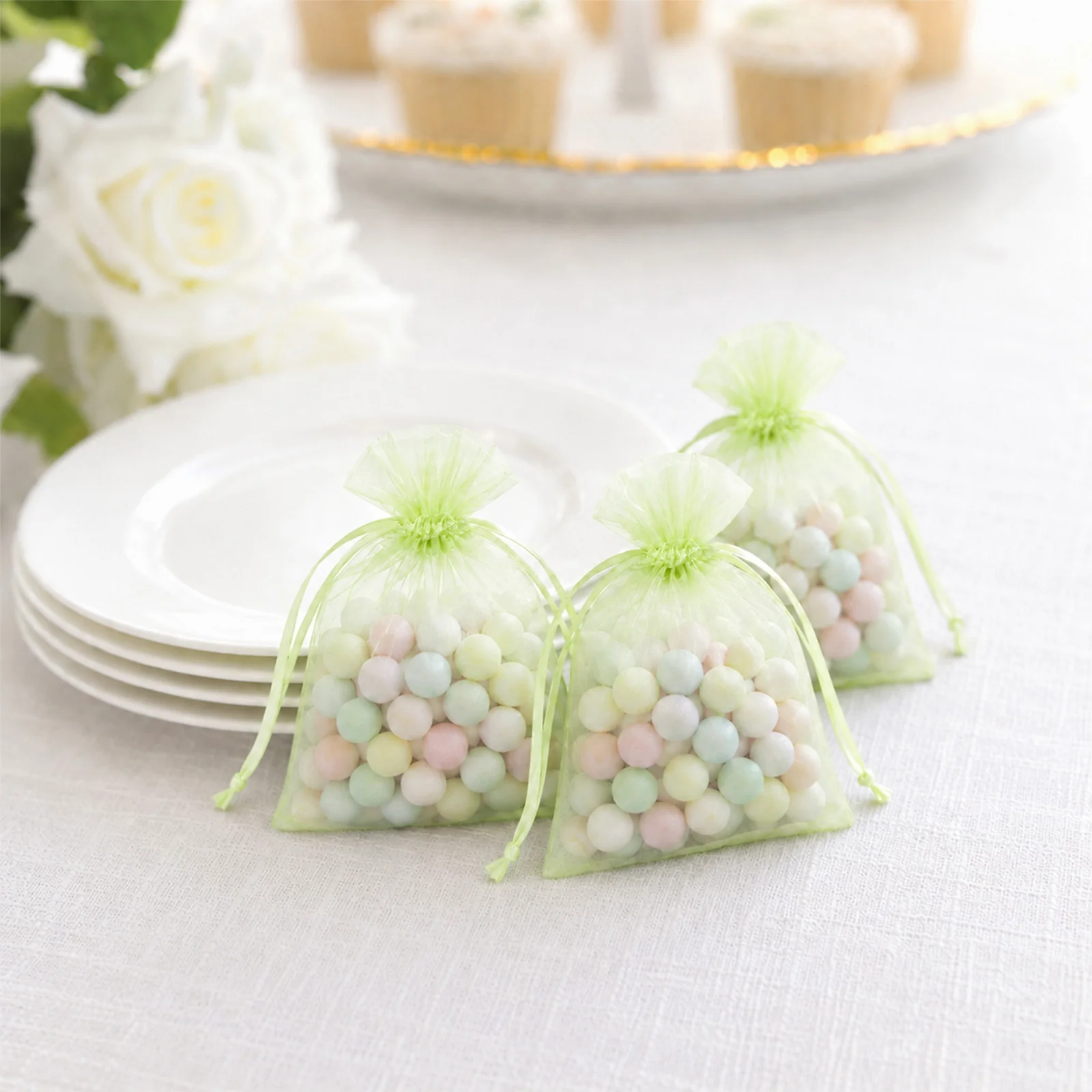 100 Pack Mint Organza Drawstring Favor Bags 3" x 4" – Wedding Party Gift Bags - Image 5