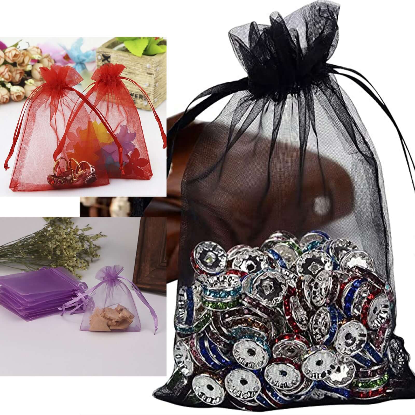 100 Pack Burgundy Organza Drawstring Gift Bags, 5" x 7" – Wedding Party Favor Bags - Image 5