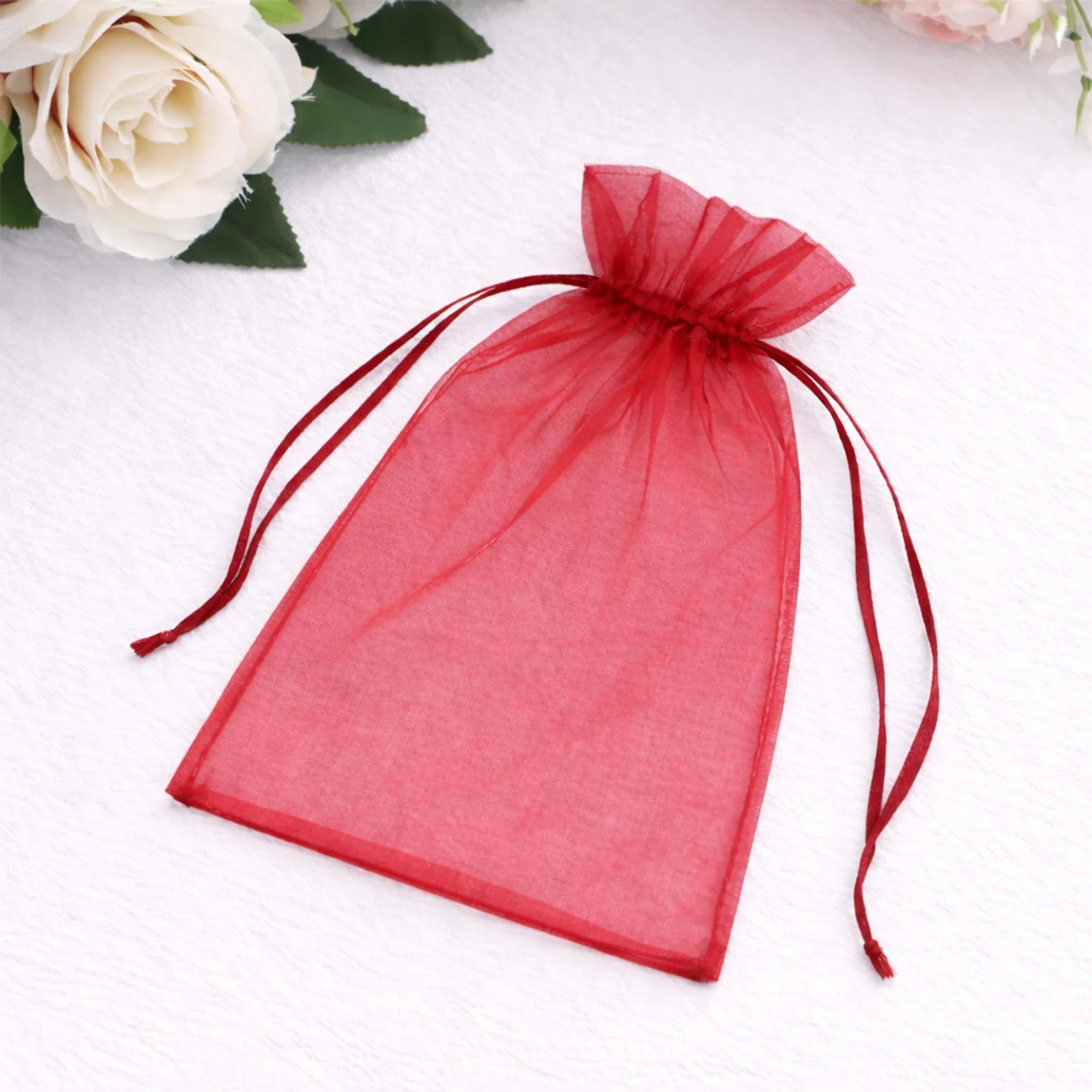 100 Pack Burgundy Organza Drawstring Gift Bags, 5" x 7" – Wedding Party Favor Bags - Image 6