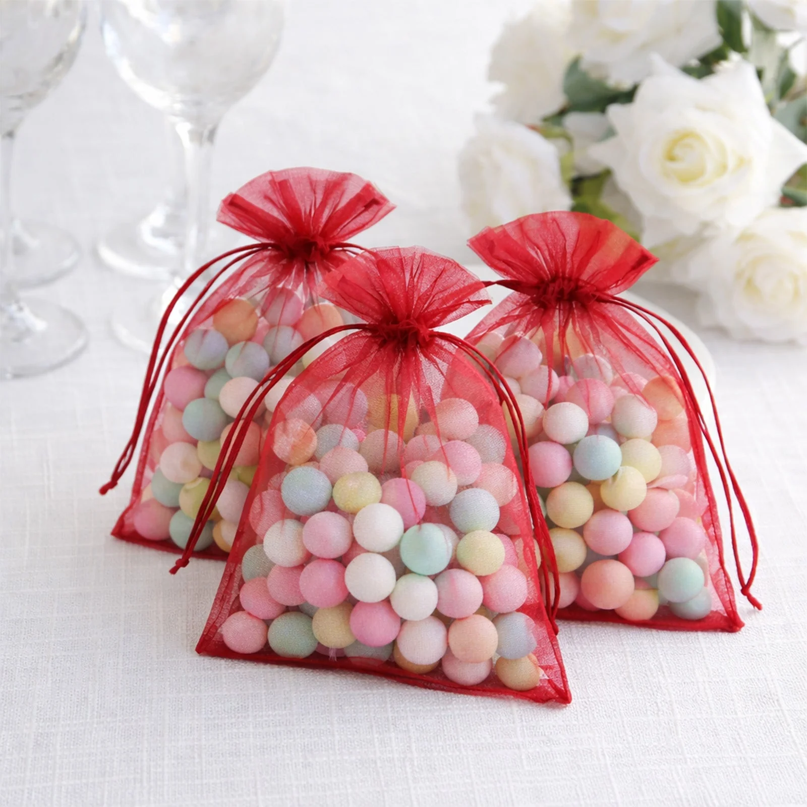 100 Pack Burgundy Organza Drawstring Gift Bags, 5" x 7" – Wedding Party Favor Bags - Image 7