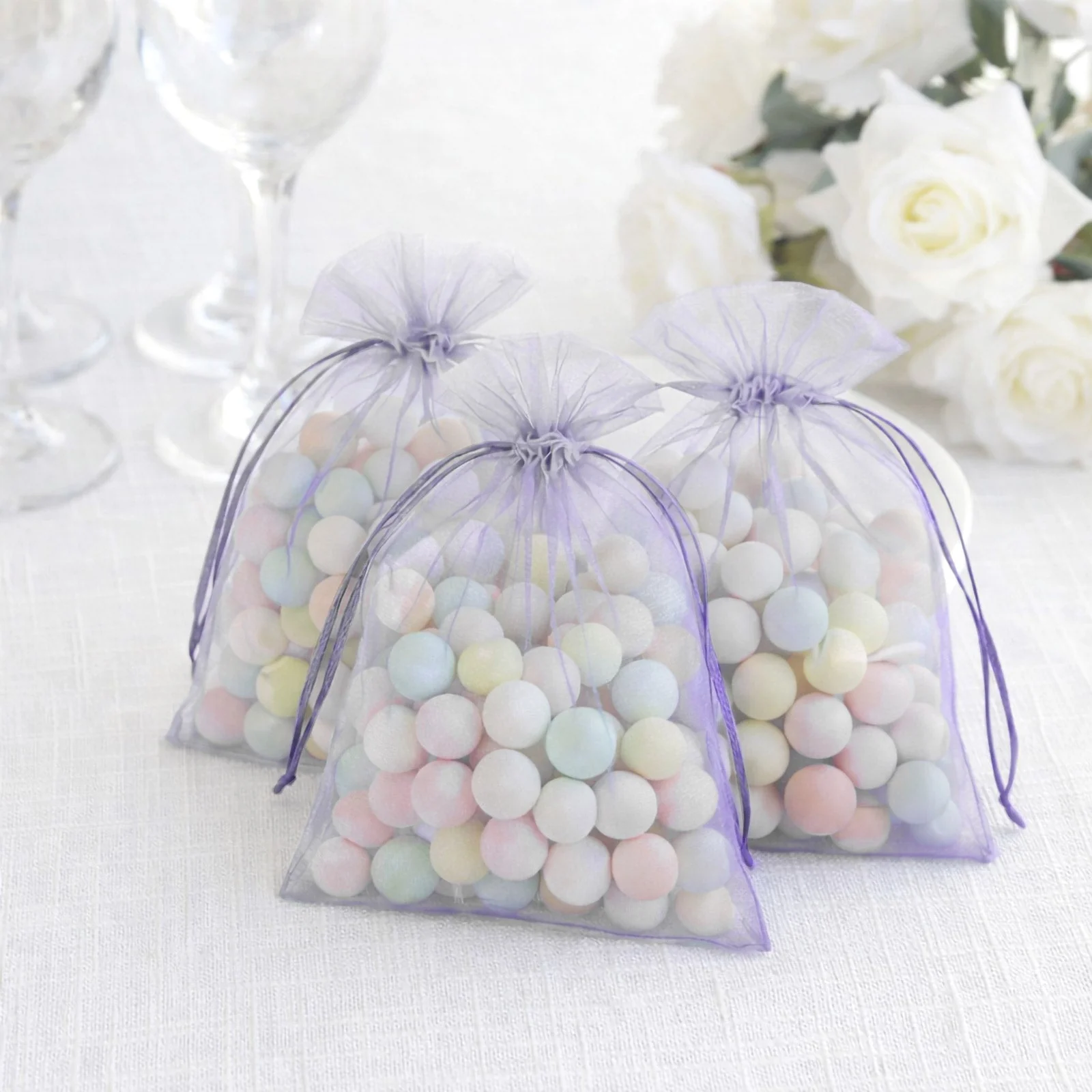 100 Pack Lavender Lilac Organza Drawstring Gift Bags, 5" x 7" – Wedding Party Favor Bags - Image 7