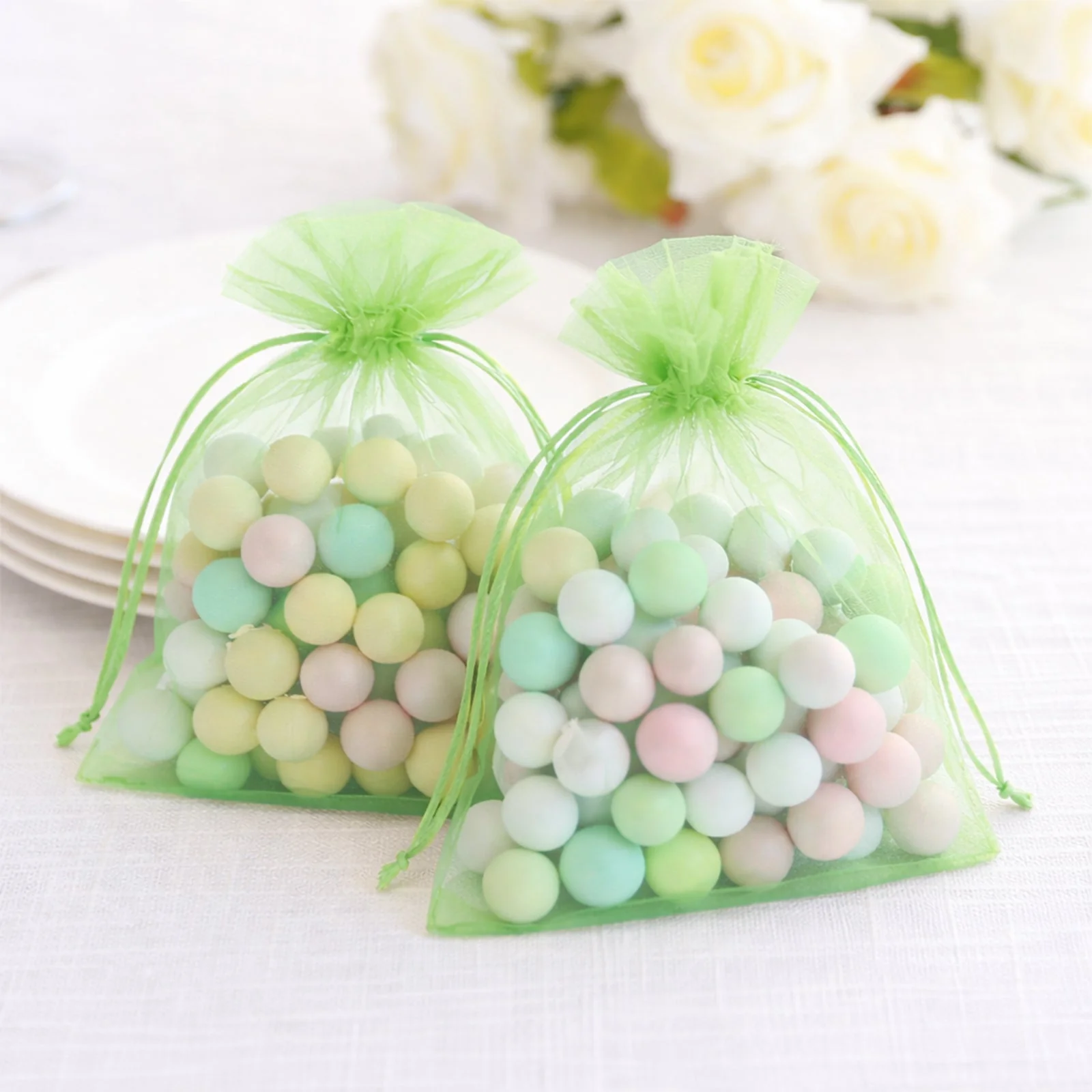 100 Pack Mint Organza Drawstring Gift Bags, 5" x 7" – Wedding Party Favor Bags - Image 9