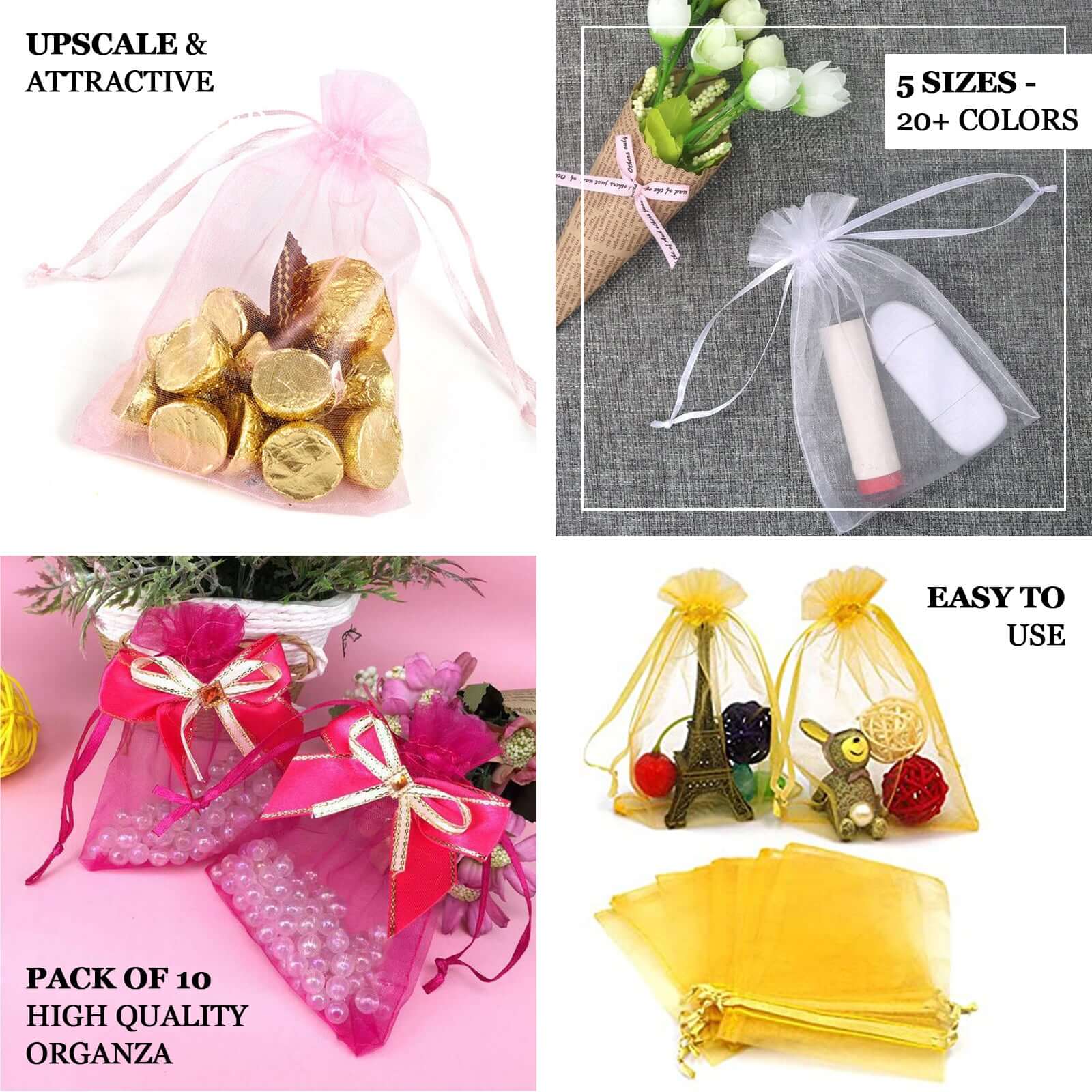 100 Pack Silver Organza Drawstring Gift Bags, 5" x 7" – Wedding Party Favor Bags - Image 4