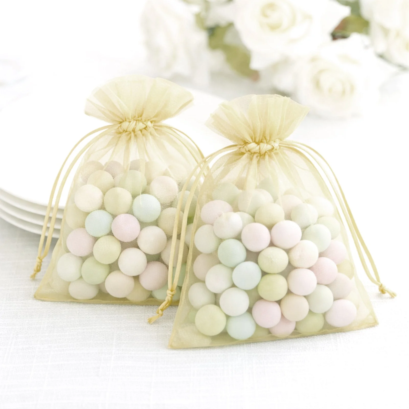 100 Pack Yellow Organza Drawstring Gift Bags, 5" x 7" – Wedding Party Favor Bags - Image 10