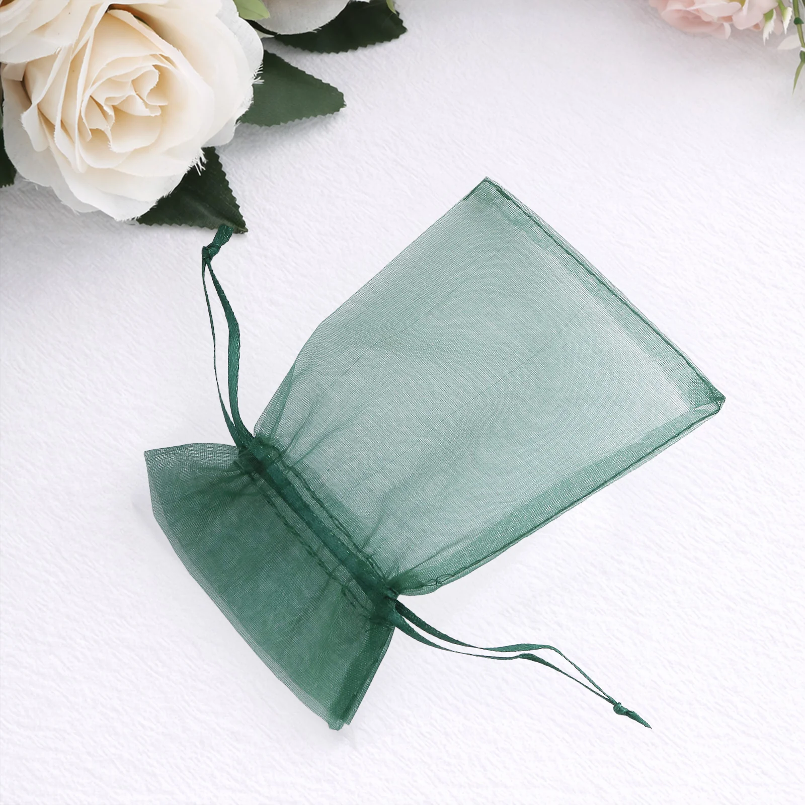 100 Pack Hunter Emerald Green Organza Drawstring Gift Bags, 4" x 6" – Wedding Party Favor Bags - Image 6