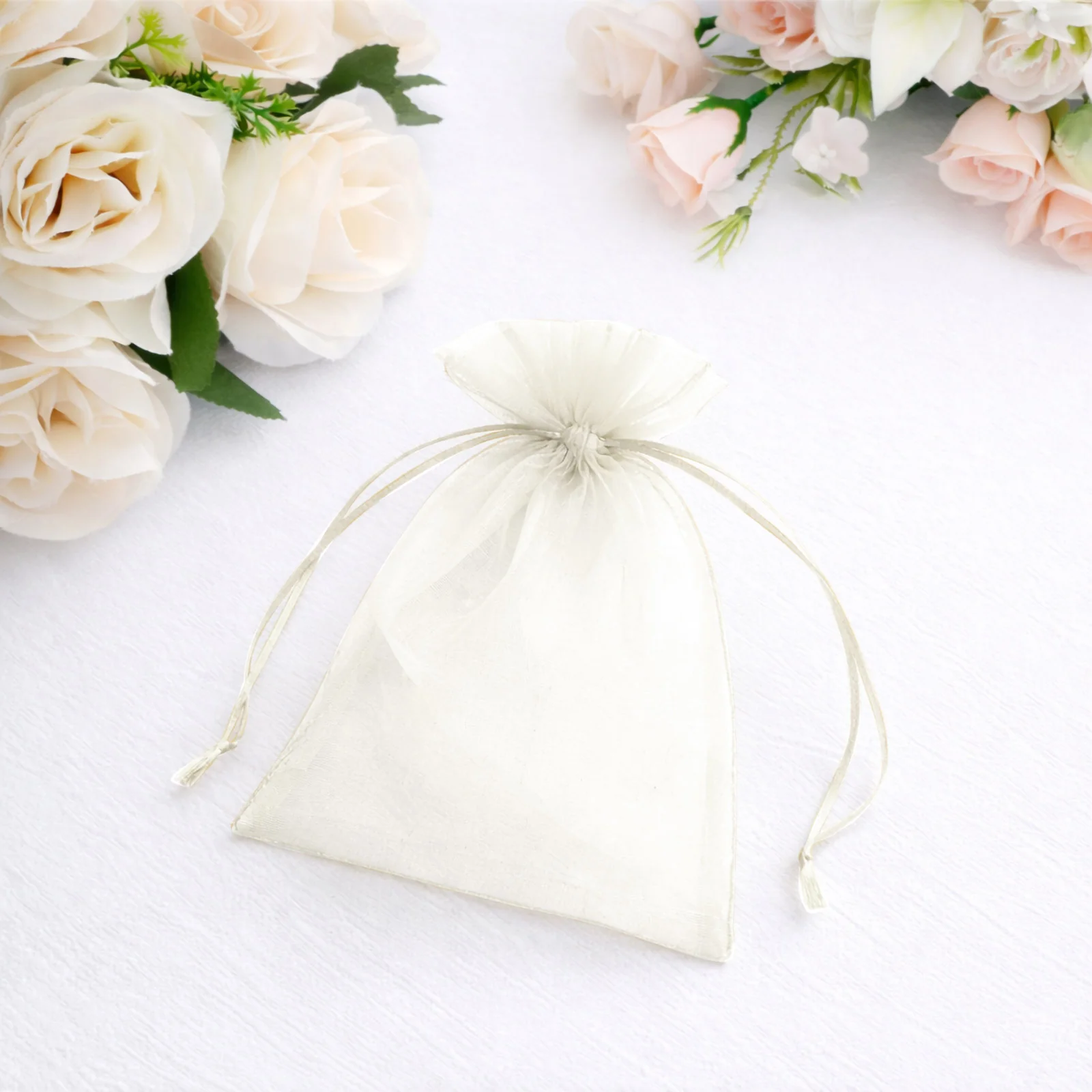 100 Pack Ivory Organza Drawstring Gift Bags, 4" x 6" – Wedding Party Favor Bags
