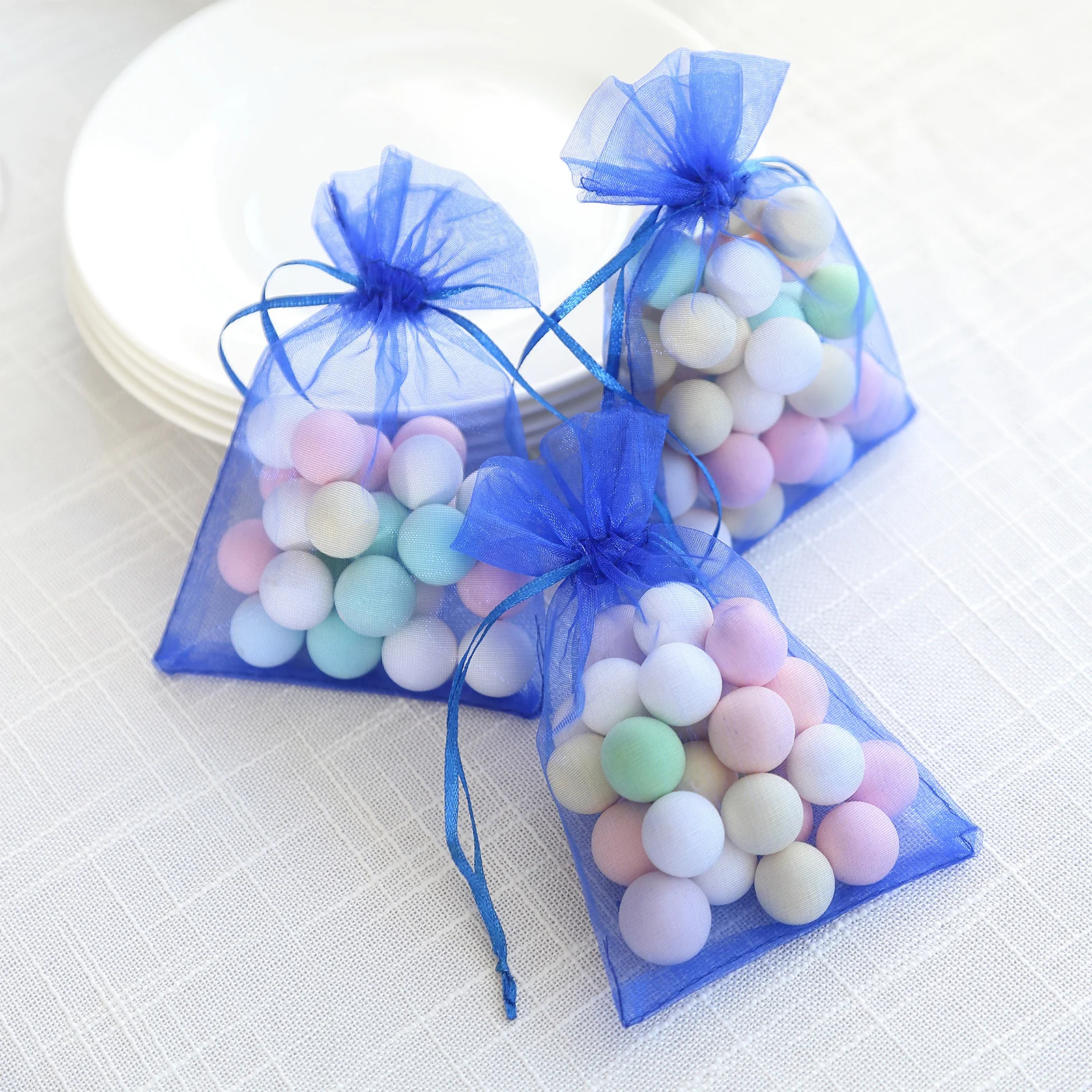 100 Pack Royal Blue Organza Drawstring Gift Bags, 4" x 6" – Wedding Party Favor Bags - Image 9