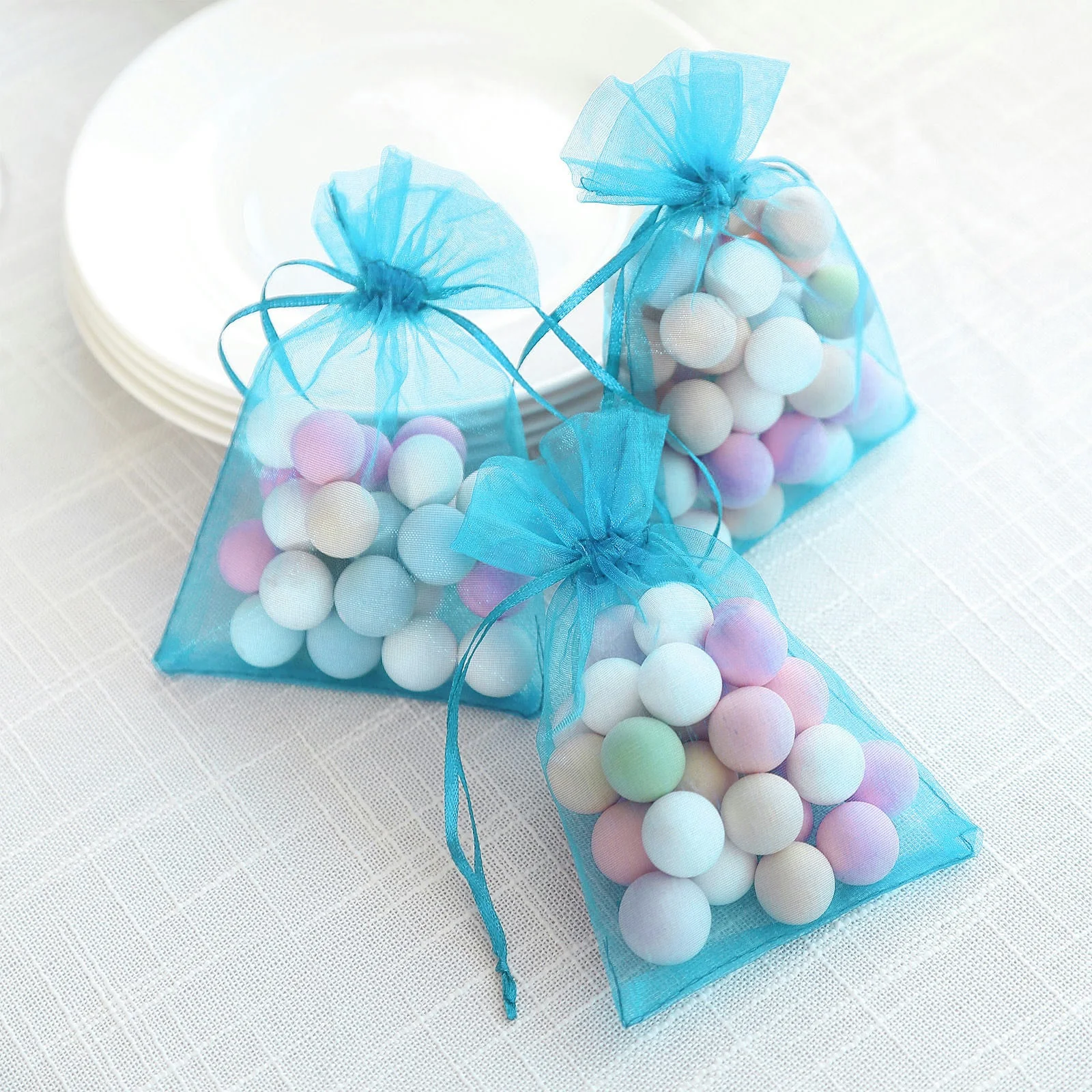 100 Pack Turquoise Organza Drawstring Gift Bags, 4" x 6" – Wedding Party Favor Bags - Image 8