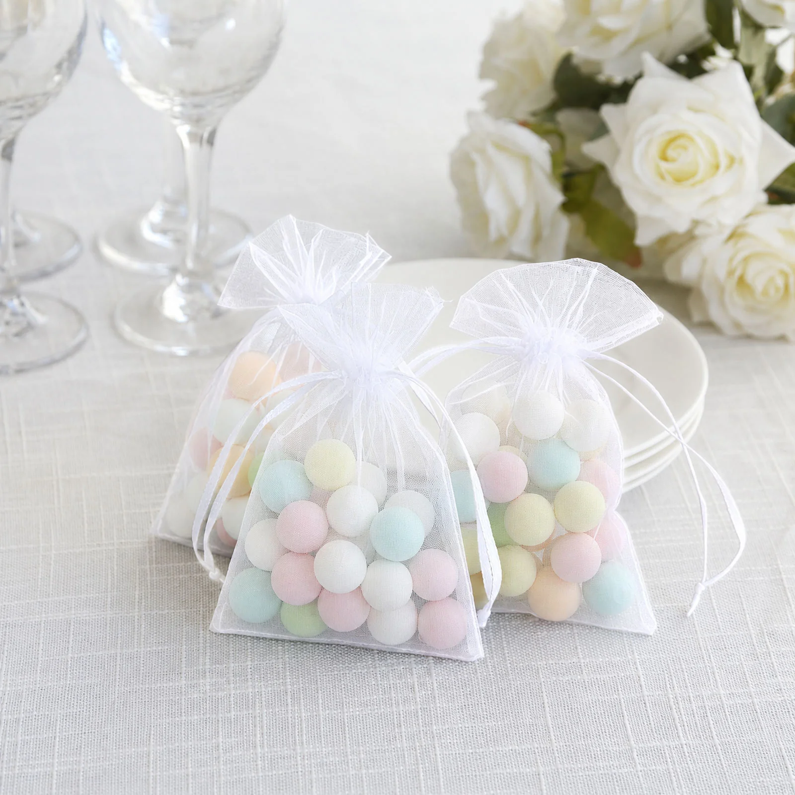 100 Pack White Organza Drawstring Gift Bags, 4" x 6" – Wedding Party Favor Bags - Image 10