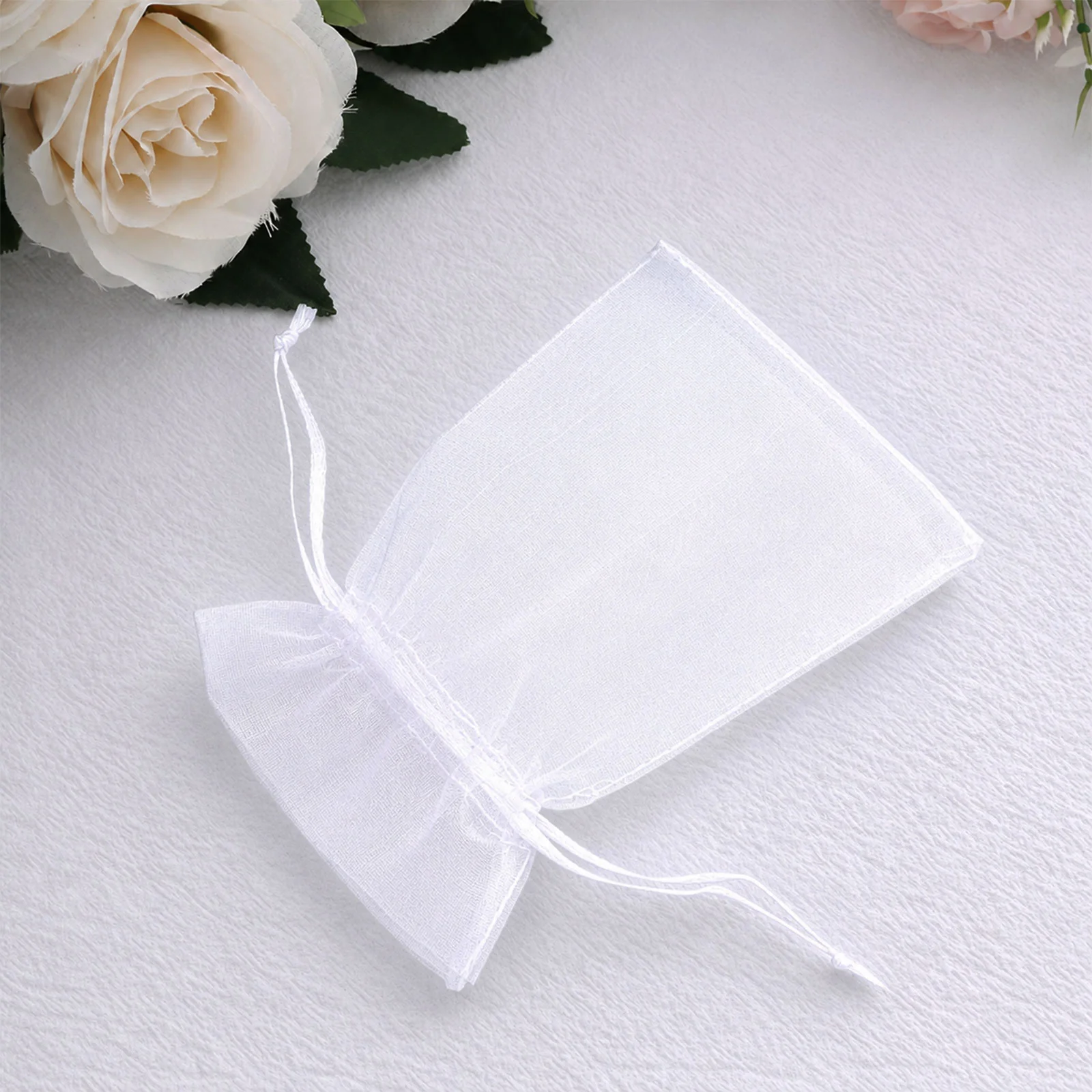 100 Pack White Organza Drawstring Gift Bags, 4" x 6" – Wedding Party Favor Bags - Image 6