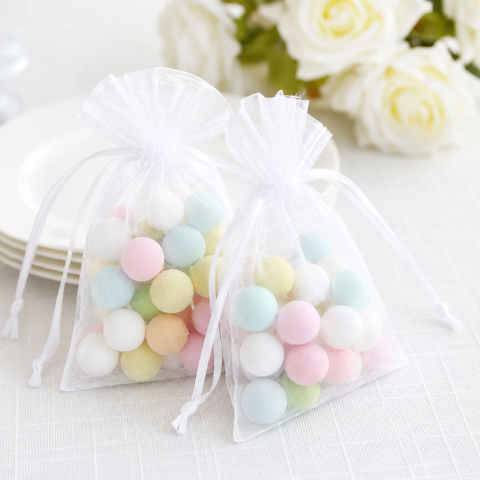 100 Pack White Organza Drawstring Gift Bags, 4" x 6" – Wedding Party Favor Bags - Image 9