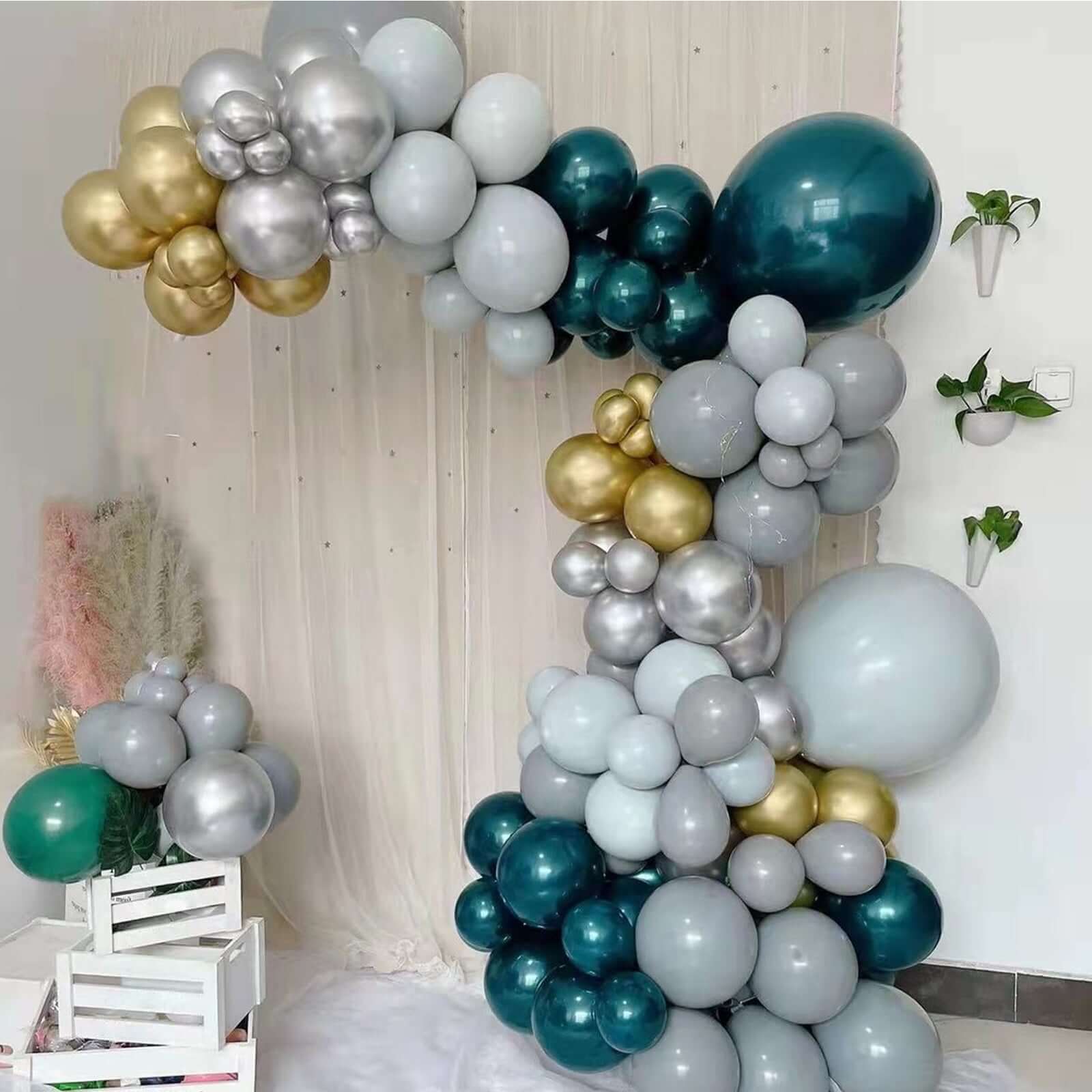 101 Pack Green, Gold and Silver DIY Balloon Garland Arch Party Kit, Double Layer Latex Balloons - Image 2