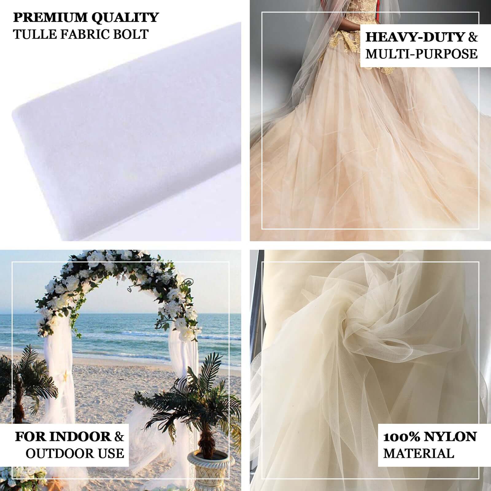 Beige Tulle Fabric Bolt, DIY Craft Fabric Roll 108"x50 Yards - Image 4