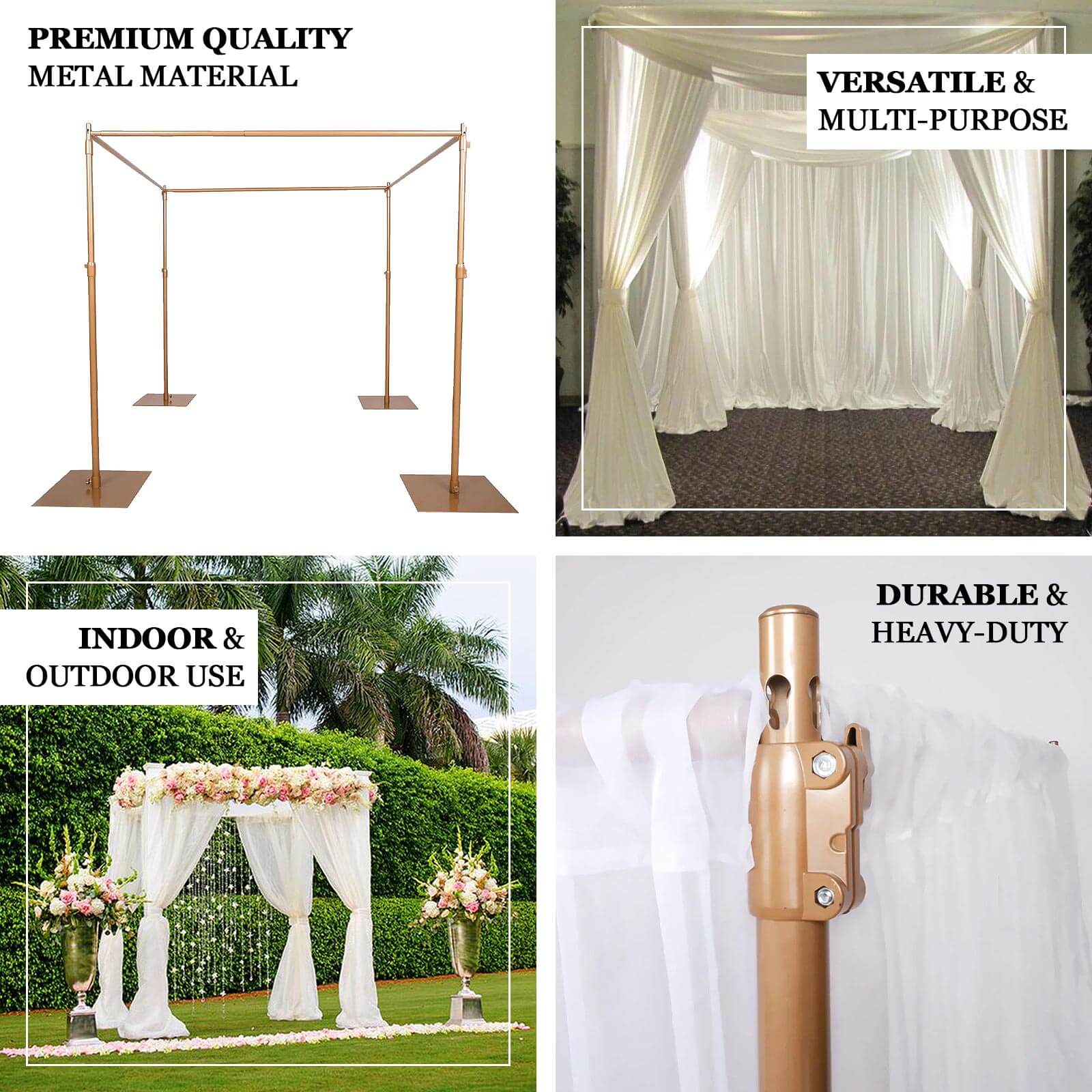 Gold Metal DIY Photography Backdrop Stand, Wedding Arch Canopy Tent 10ft 4-Post - Image 4