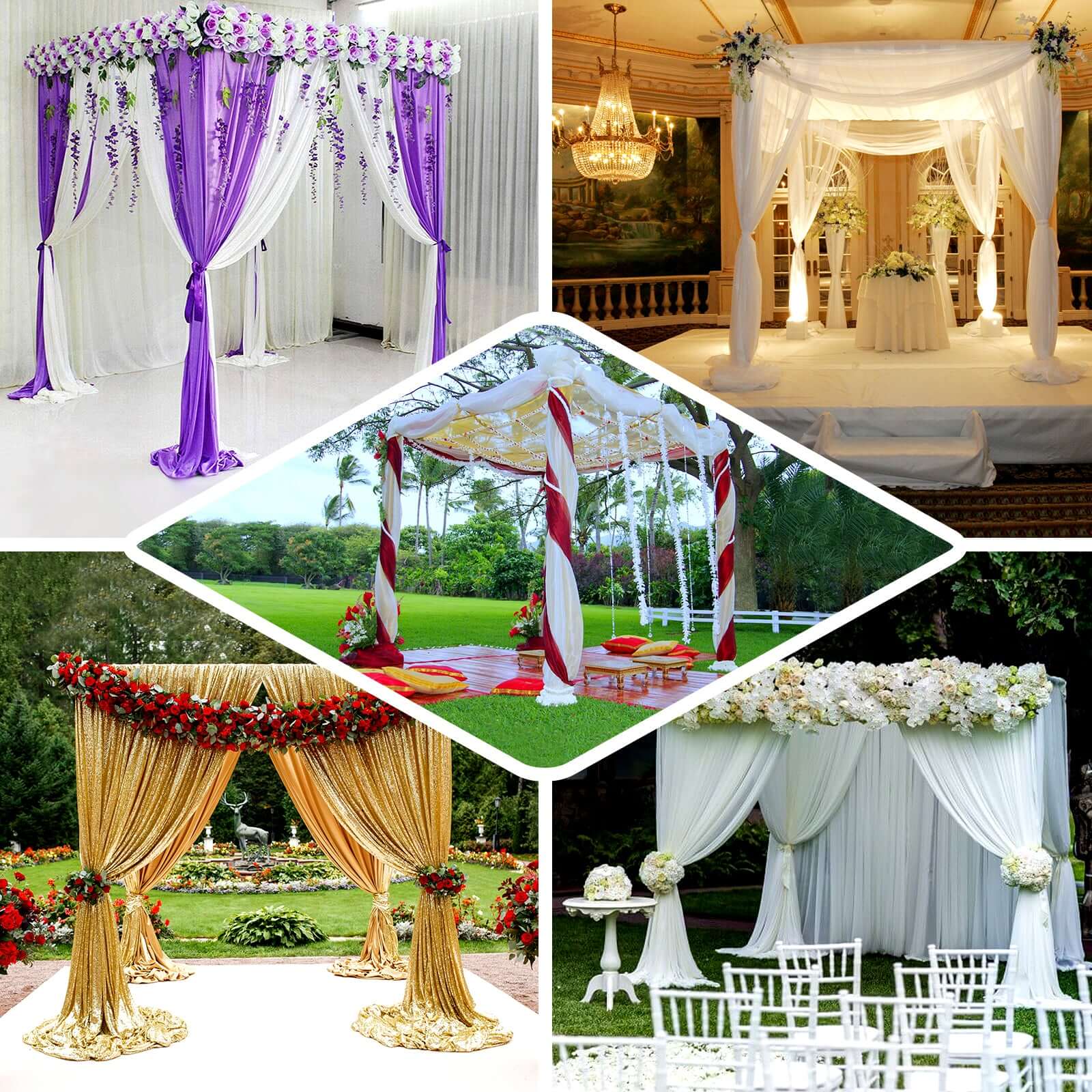 Gold Metal DIY Photography Backdrop Stand, Wedding Arch Canopy Tent 10ft 4-Post - Image 5
