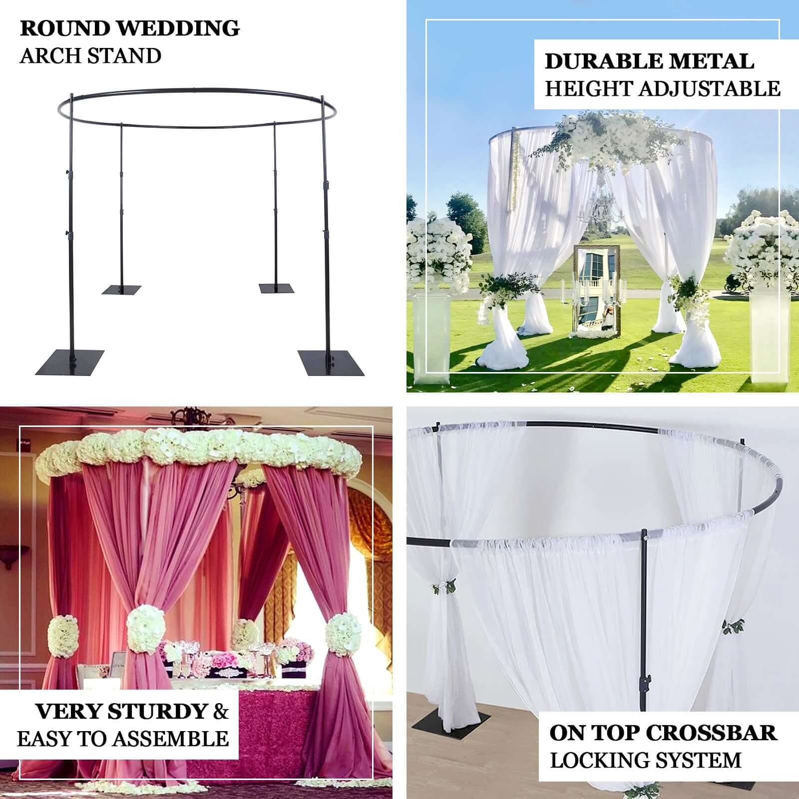 Adjustable 4-Post Circular Black Metal Wedding Event Arch Stand, Round Backdrop Canopy Frame Chuppah 10ft - Image 4